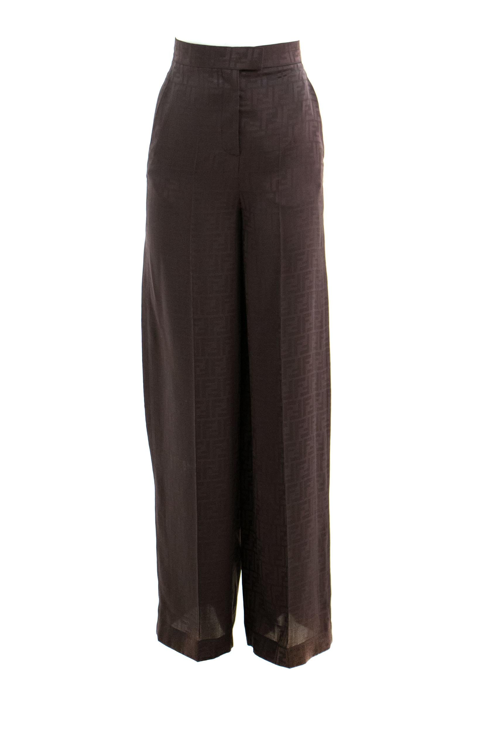 Fendi Pantaloni in seta FF marrone scuro