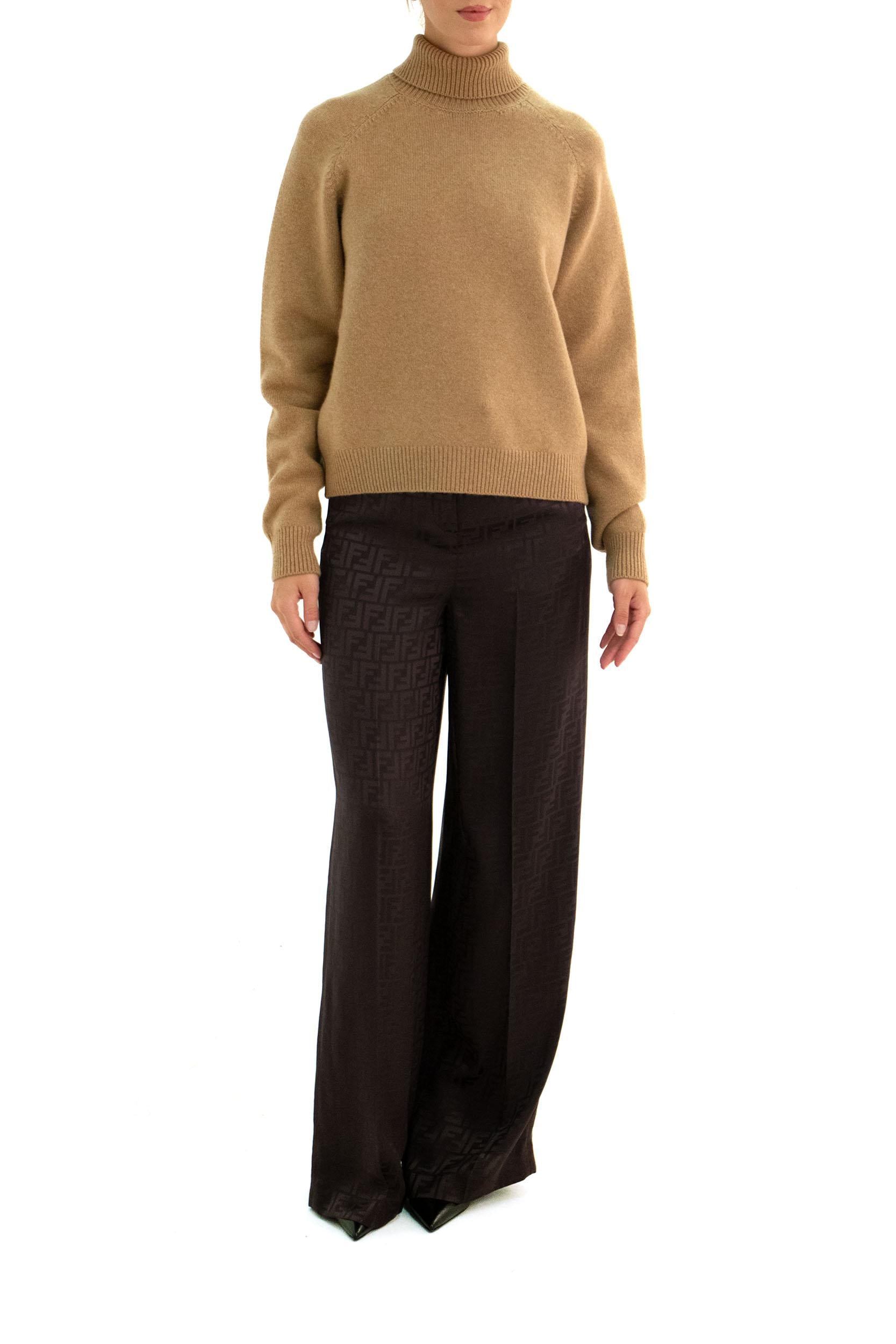 Fendi Pantaloni in seta FF marrone scuro, view 2