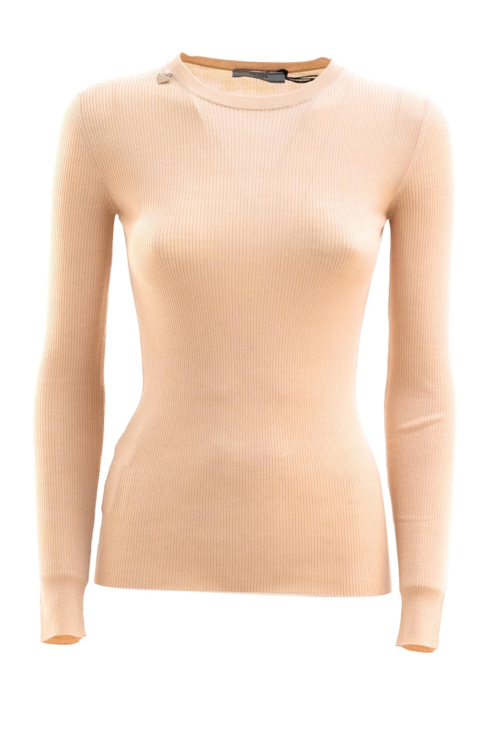 Prada Pullover in lana vergine a coste color rosa cipria