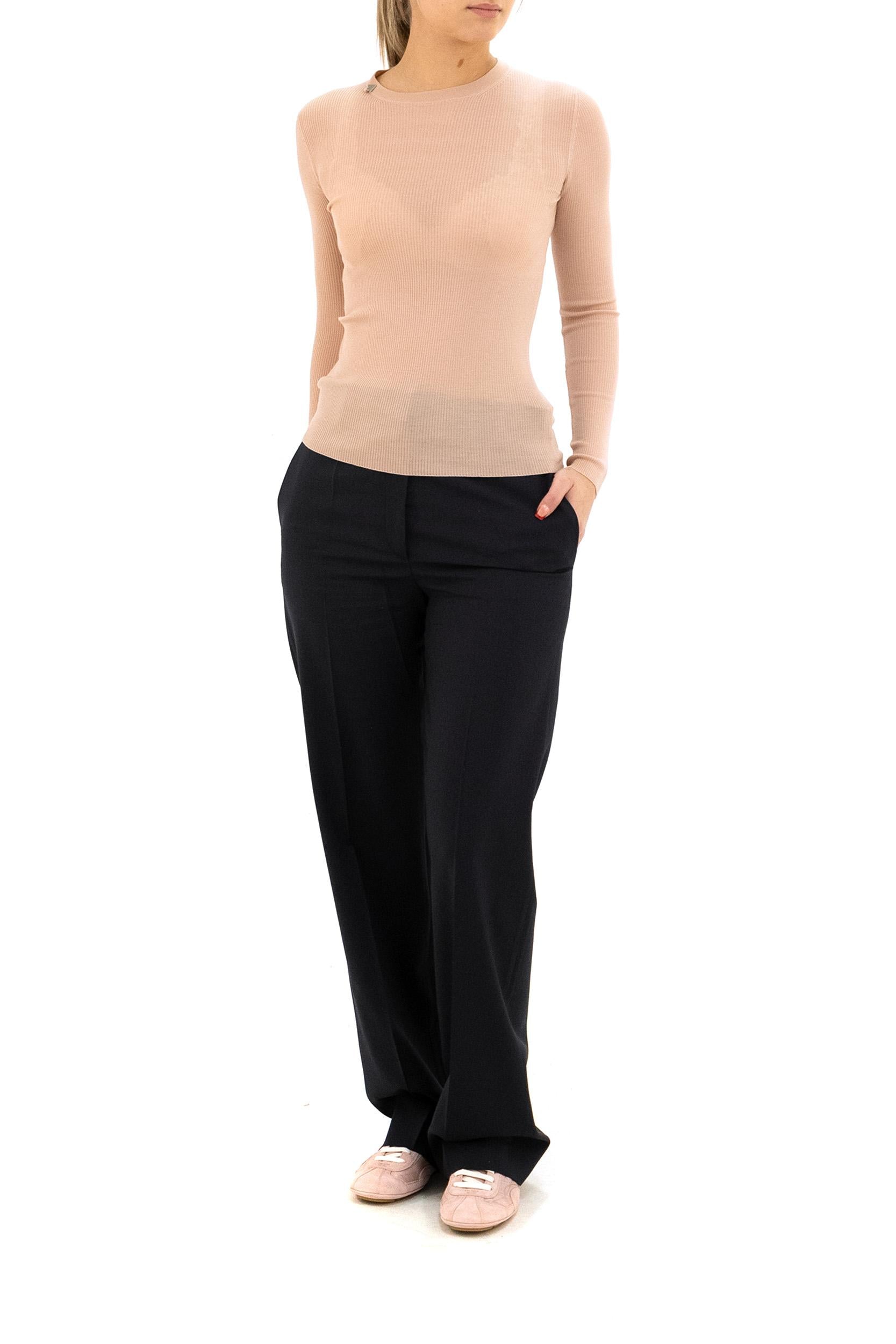 Prada Pullover in lana vergine a coste color rosa cipria, view 2