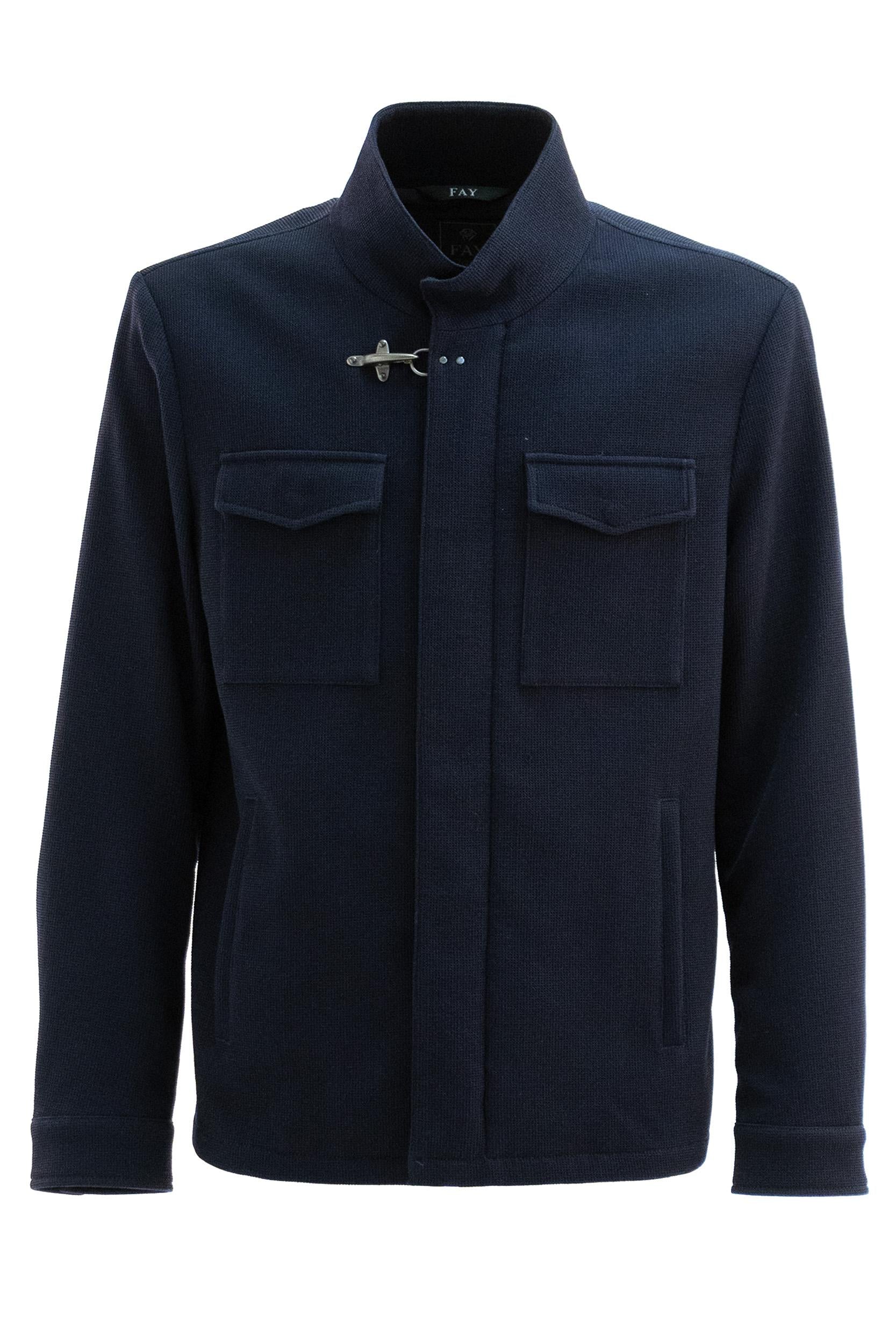FAY Field JacketTravel in lana e cotone stretch di colore blu