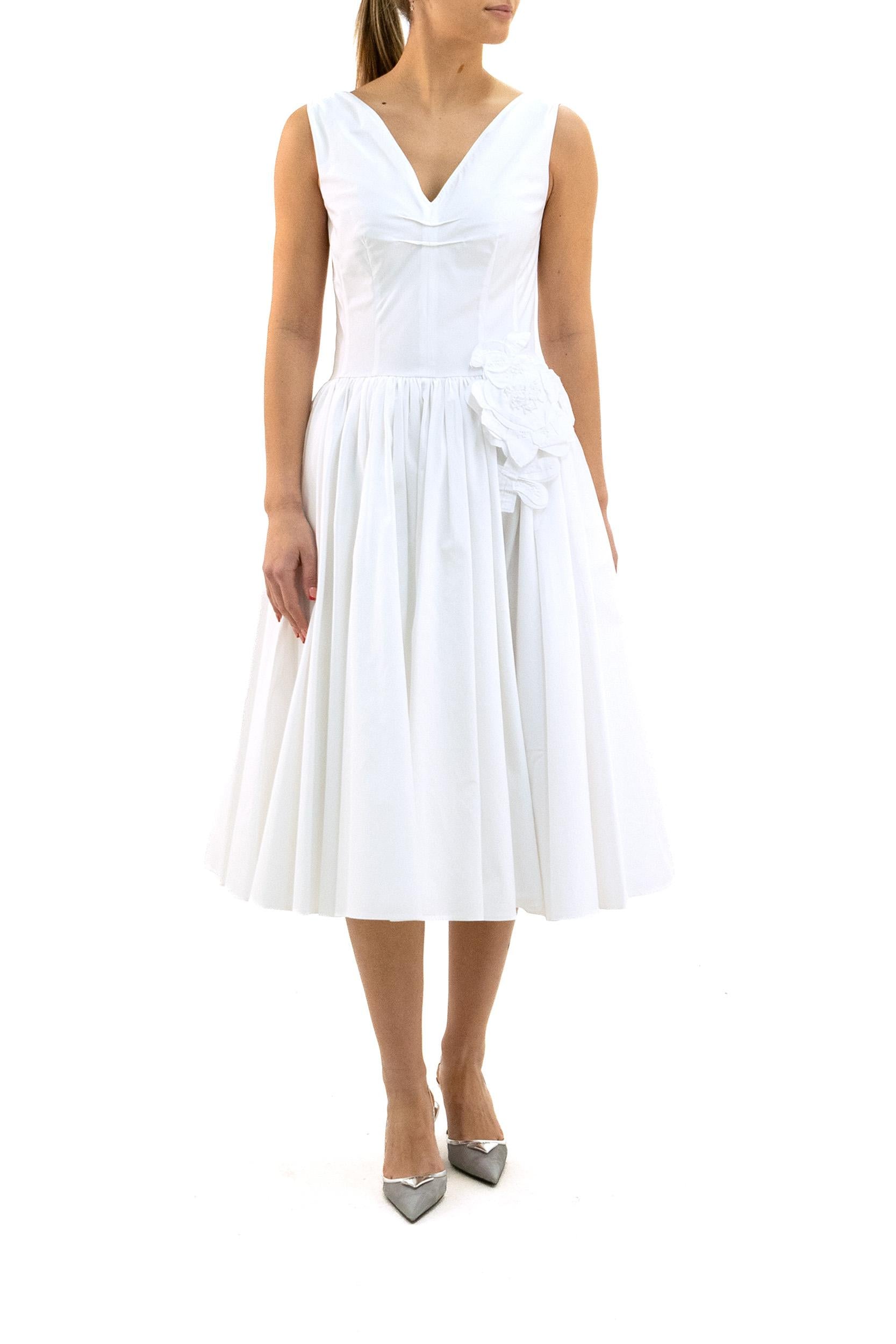 Prada Abito in cotone di colore bianco, view 2