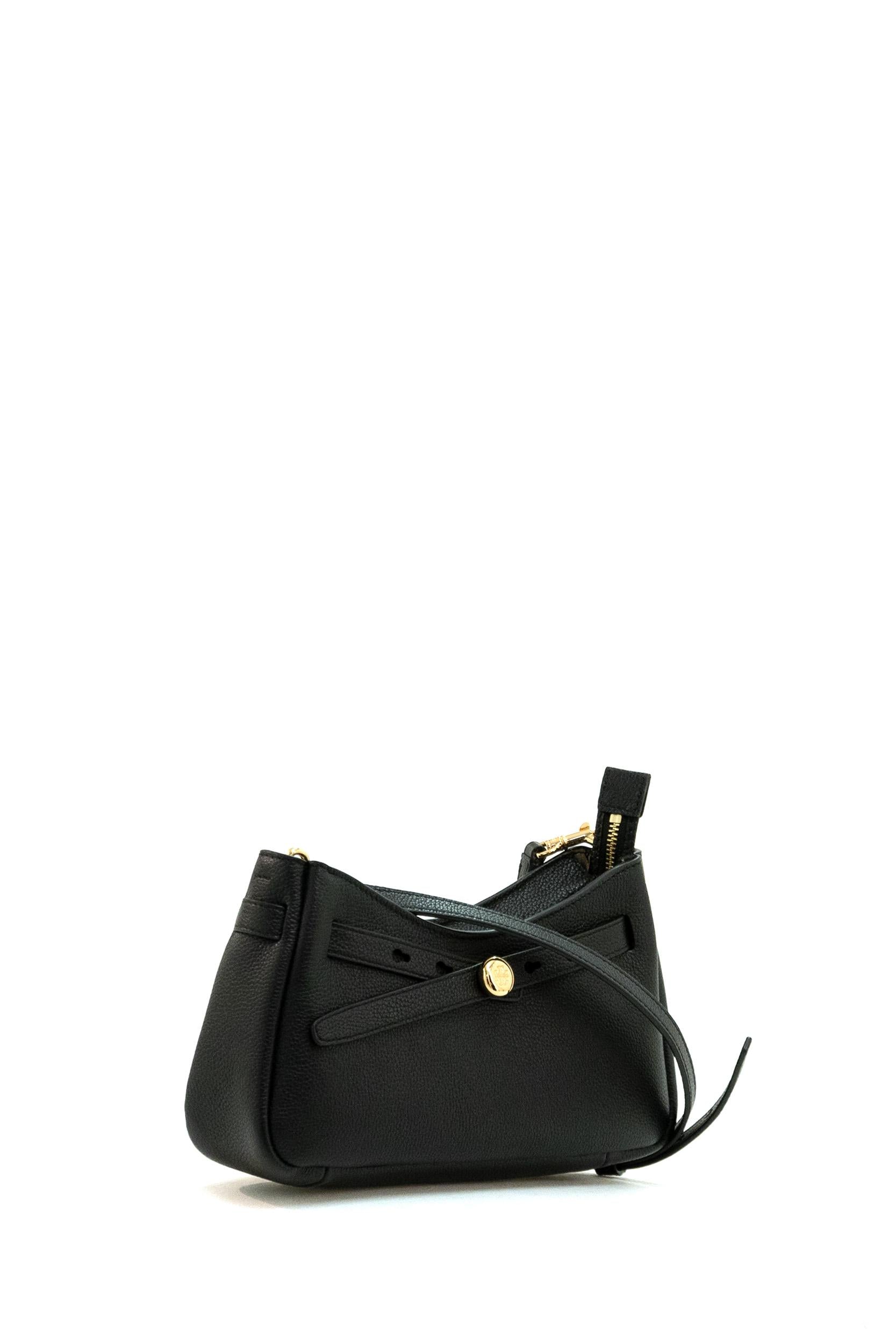 Tory Burch Borsa Romy Top in pelle martellata di colore nero, view 2