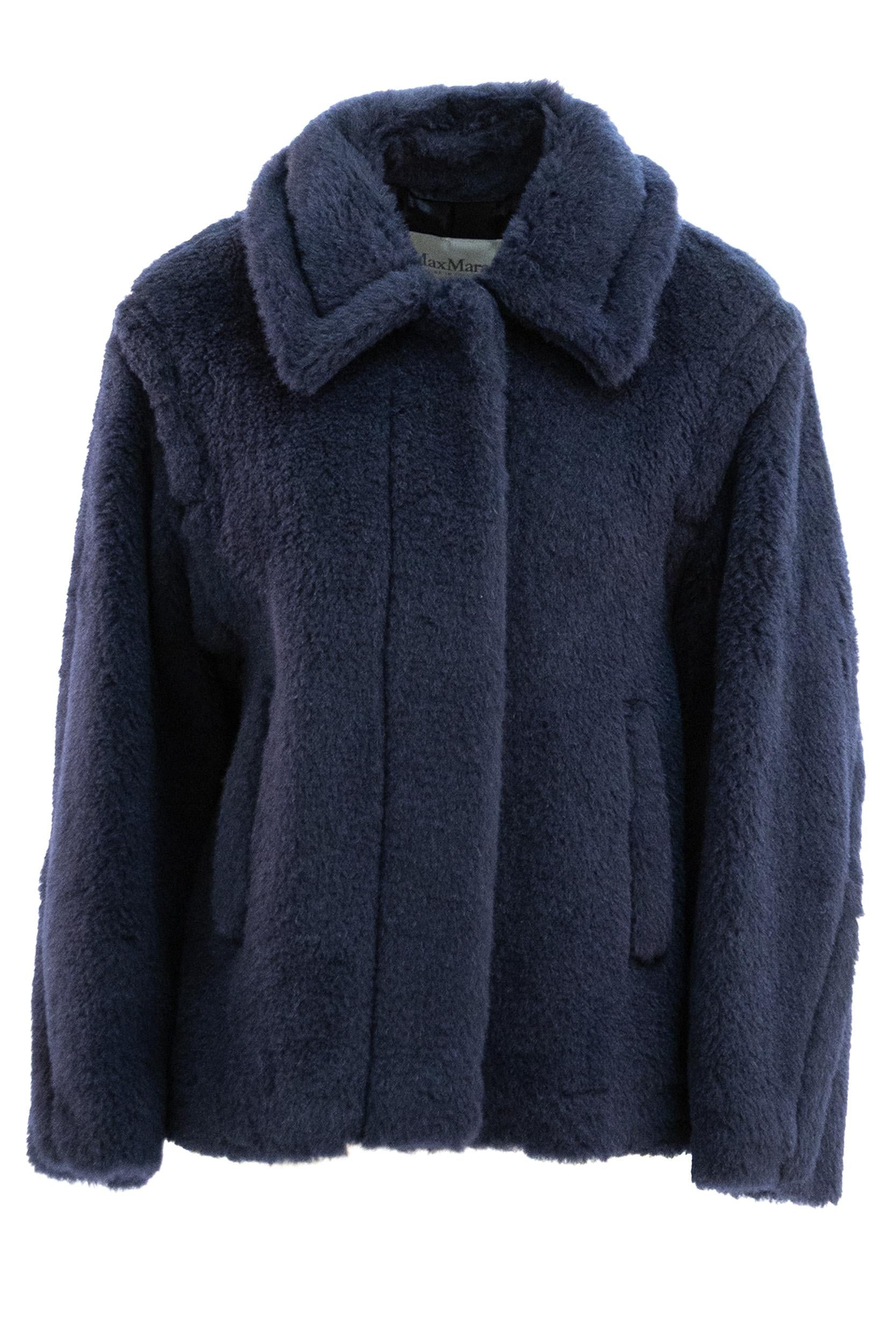 Max Mara Cappotto crop Teddy in alpaca e lana di colore blu