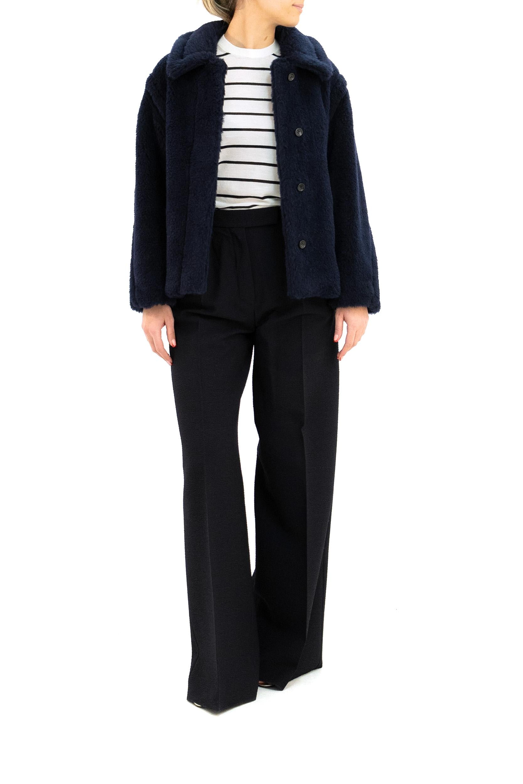 Max Mara Cappotto crop Teddy in alpaca e lana di colore blu, view 2
