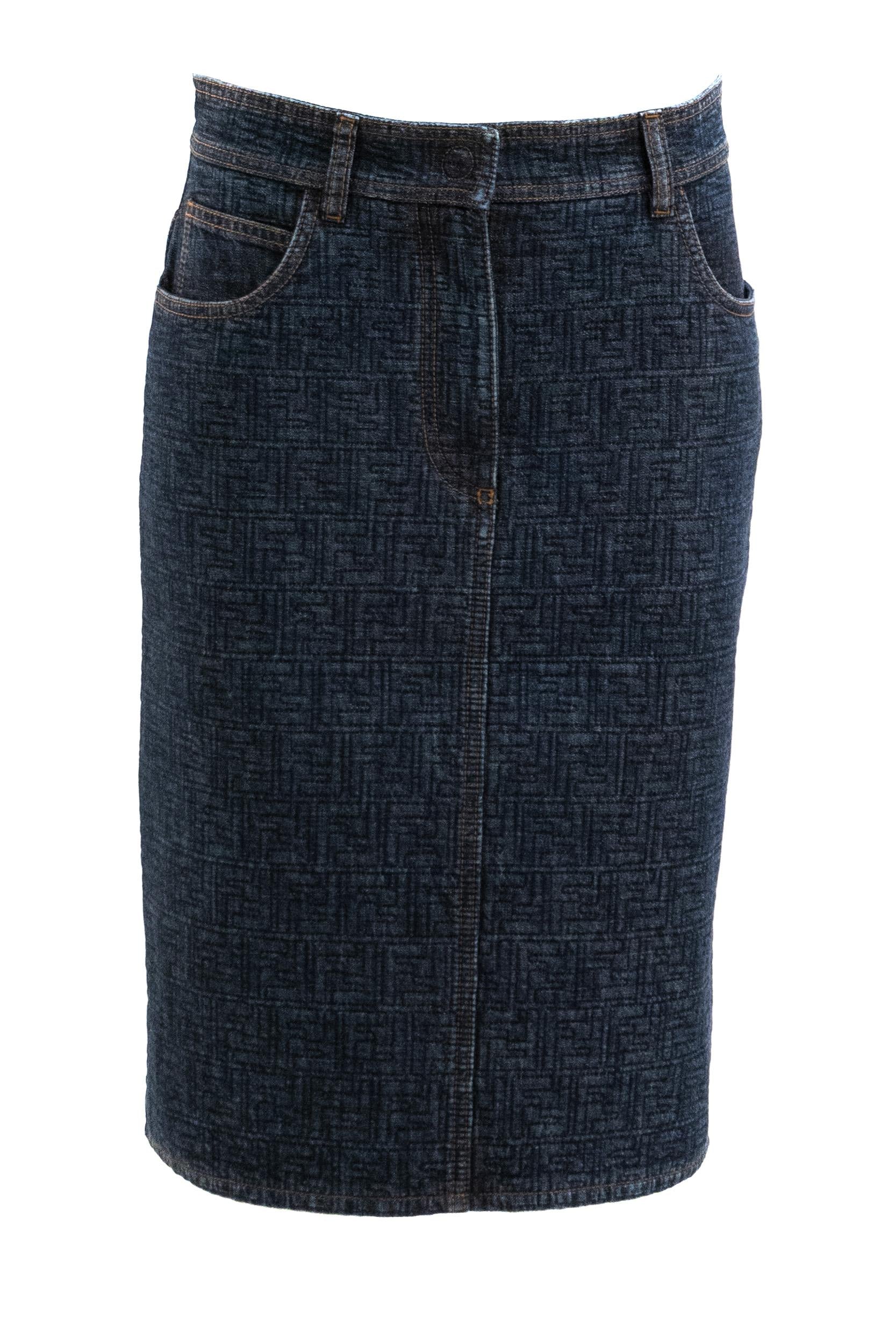 Fendi Gonna in denim FF blu scuro