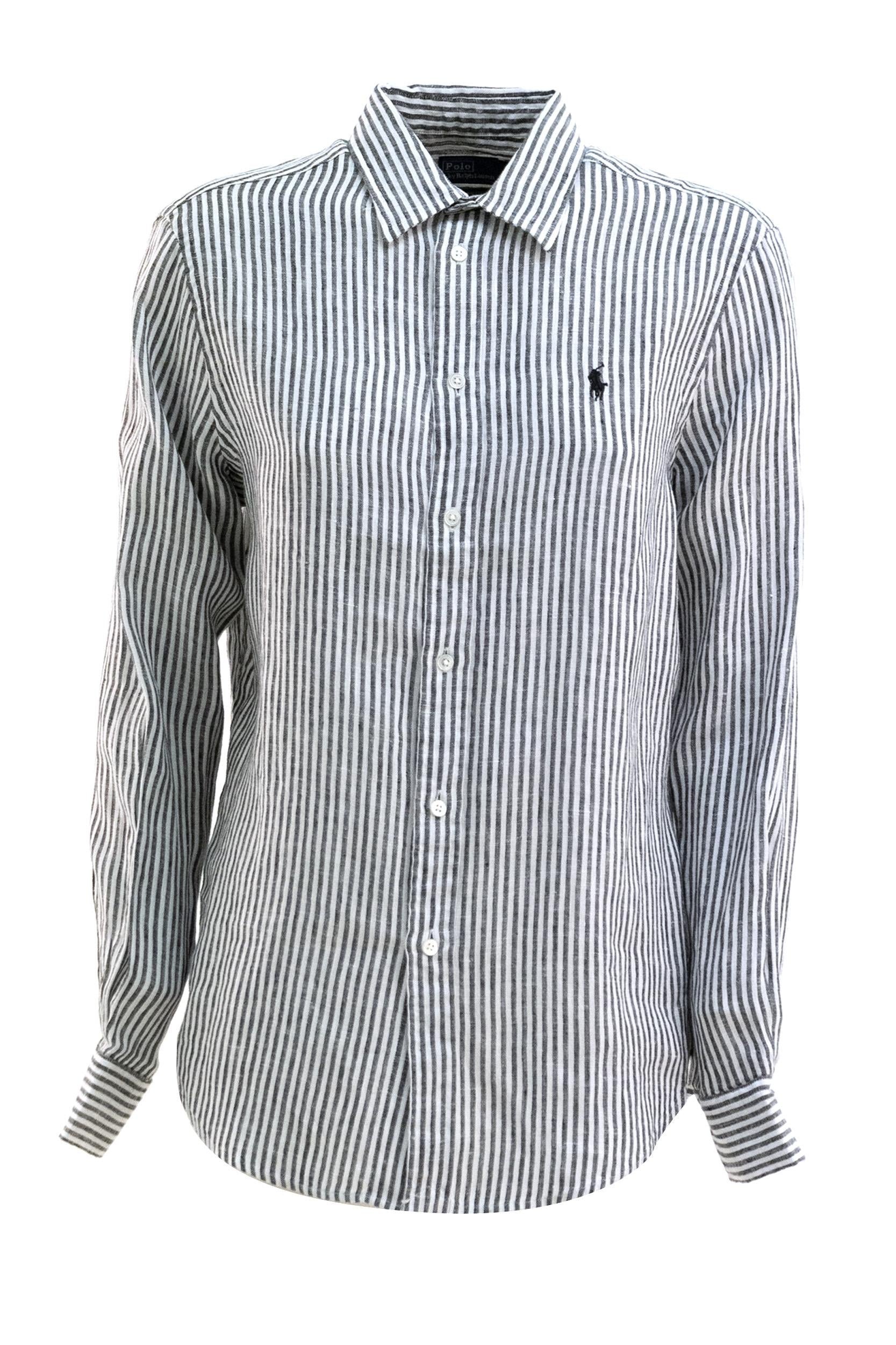 Polo Ralph Lauren Camicia in lino a righe color bianco e nero