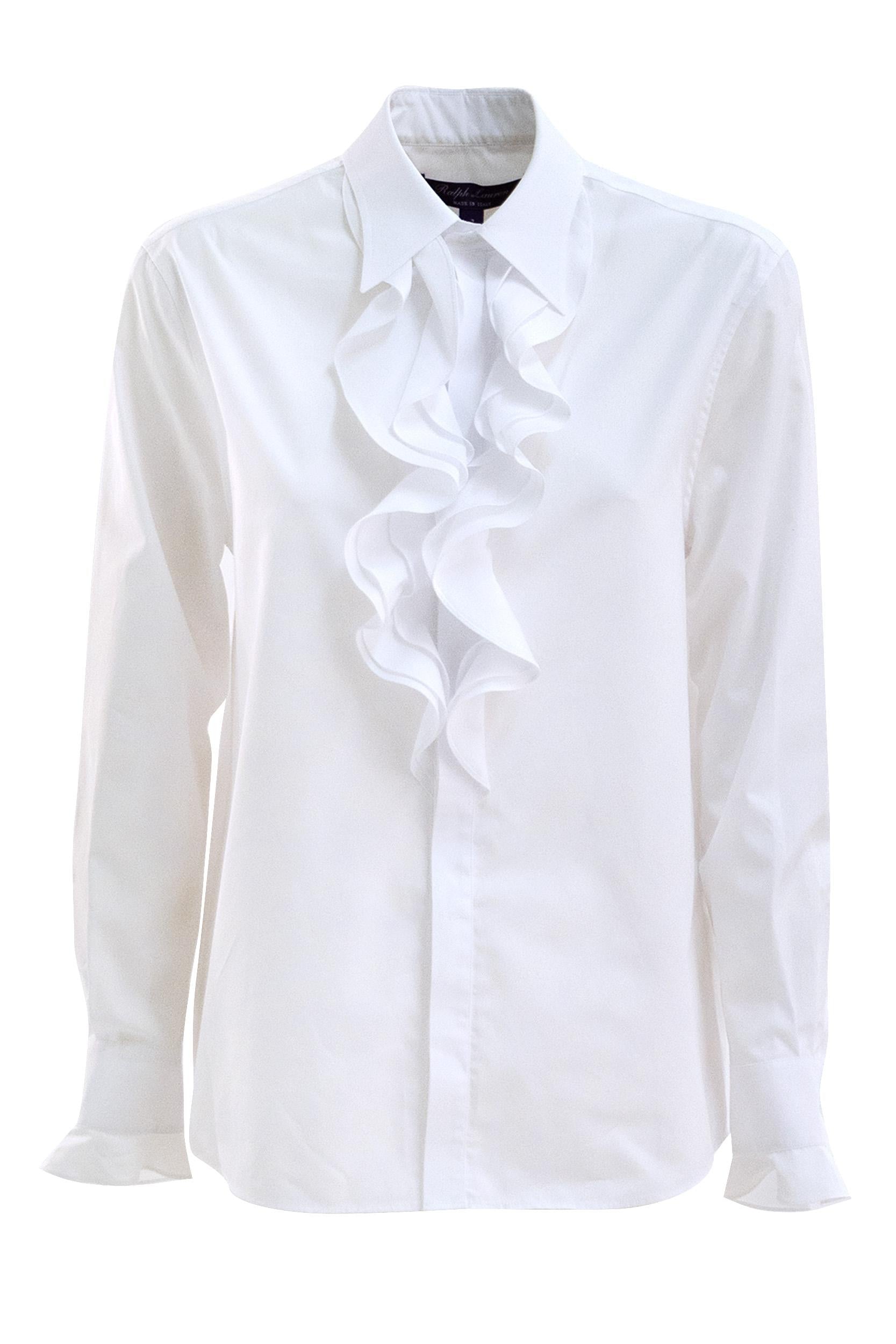 Ralph Lauren Camicia con Rouches in Cotone Bianco