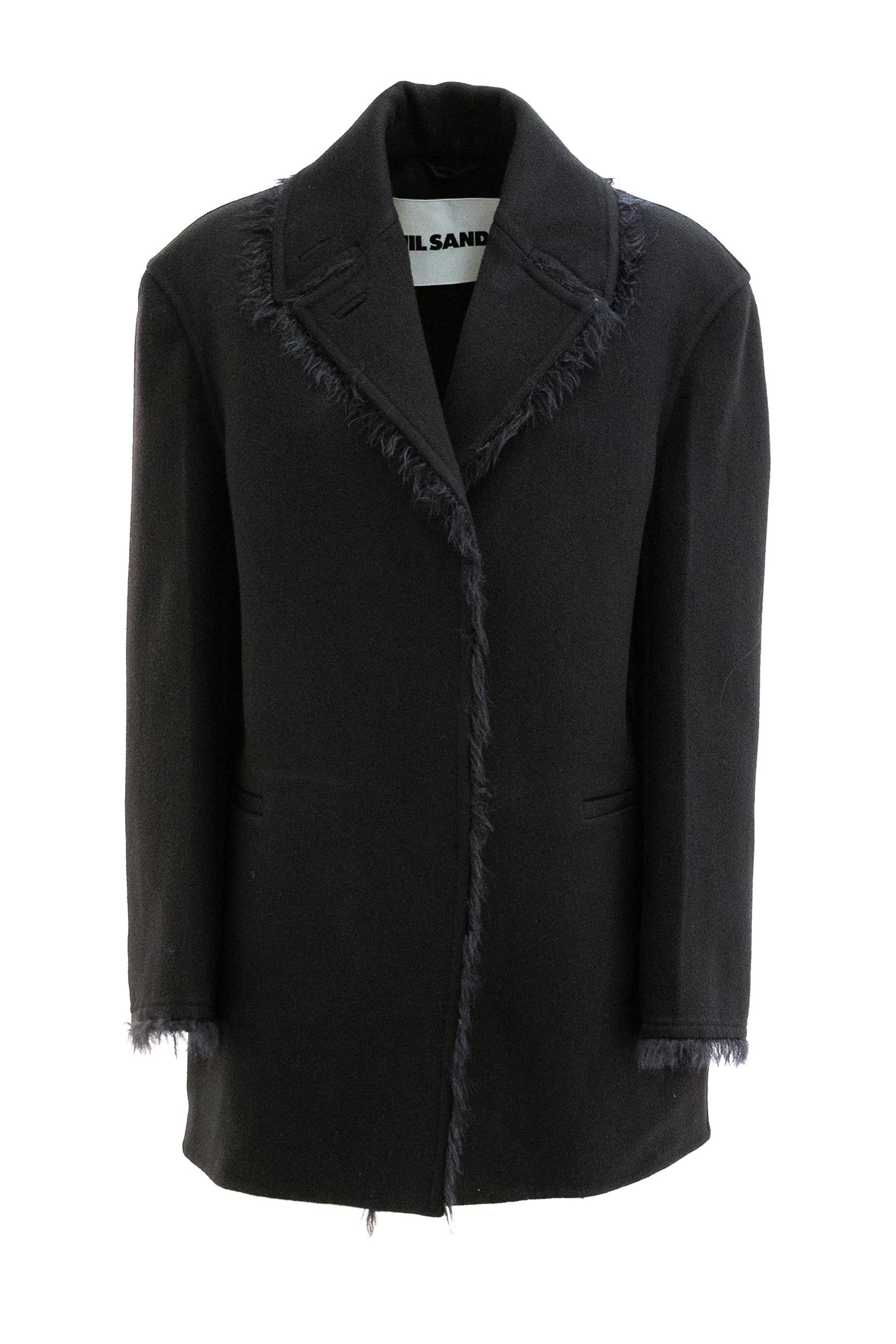 Jil Sander Giacca Caban in gabardine di lana di colore nero