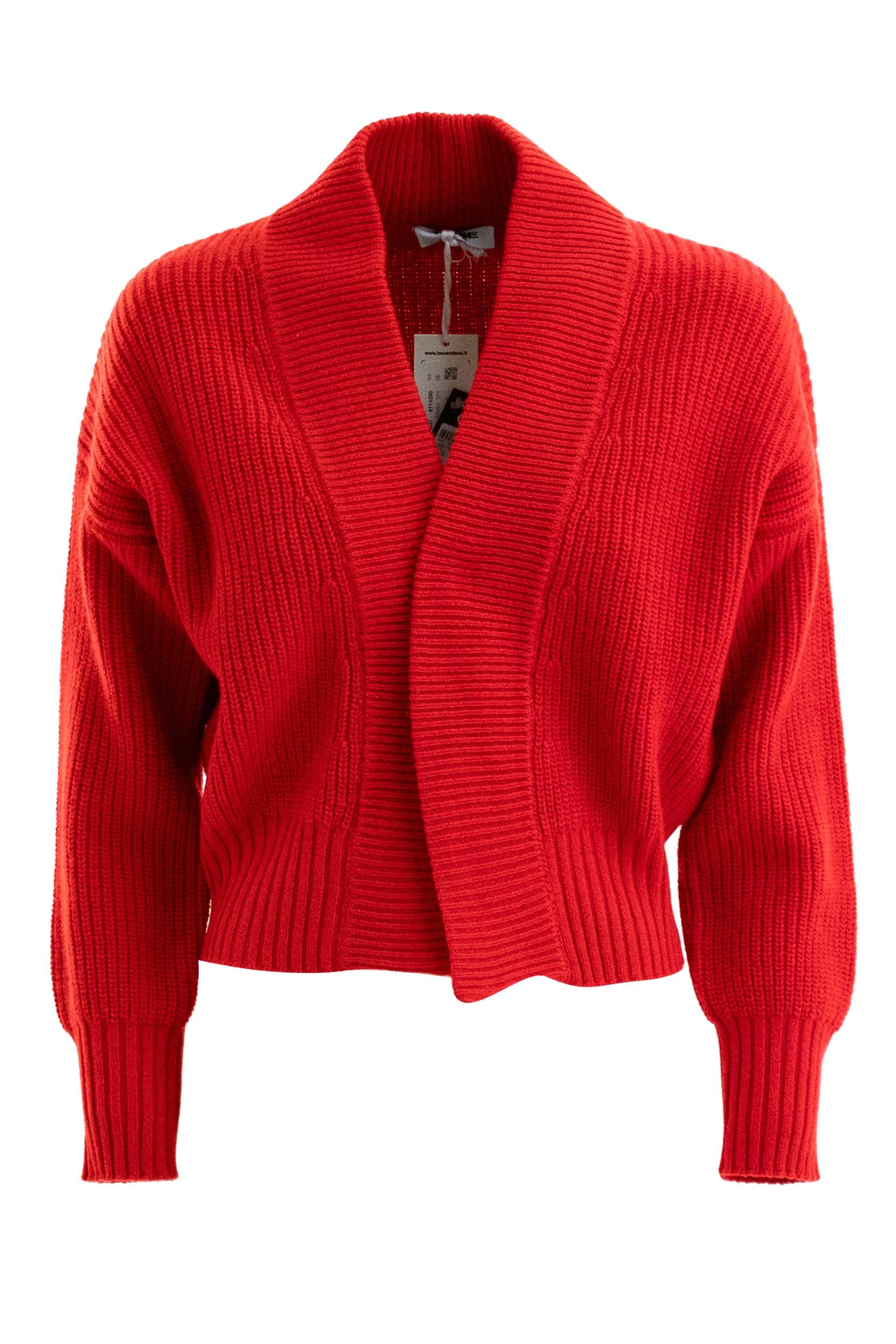 BASE Cardigan in lana di colore rosso