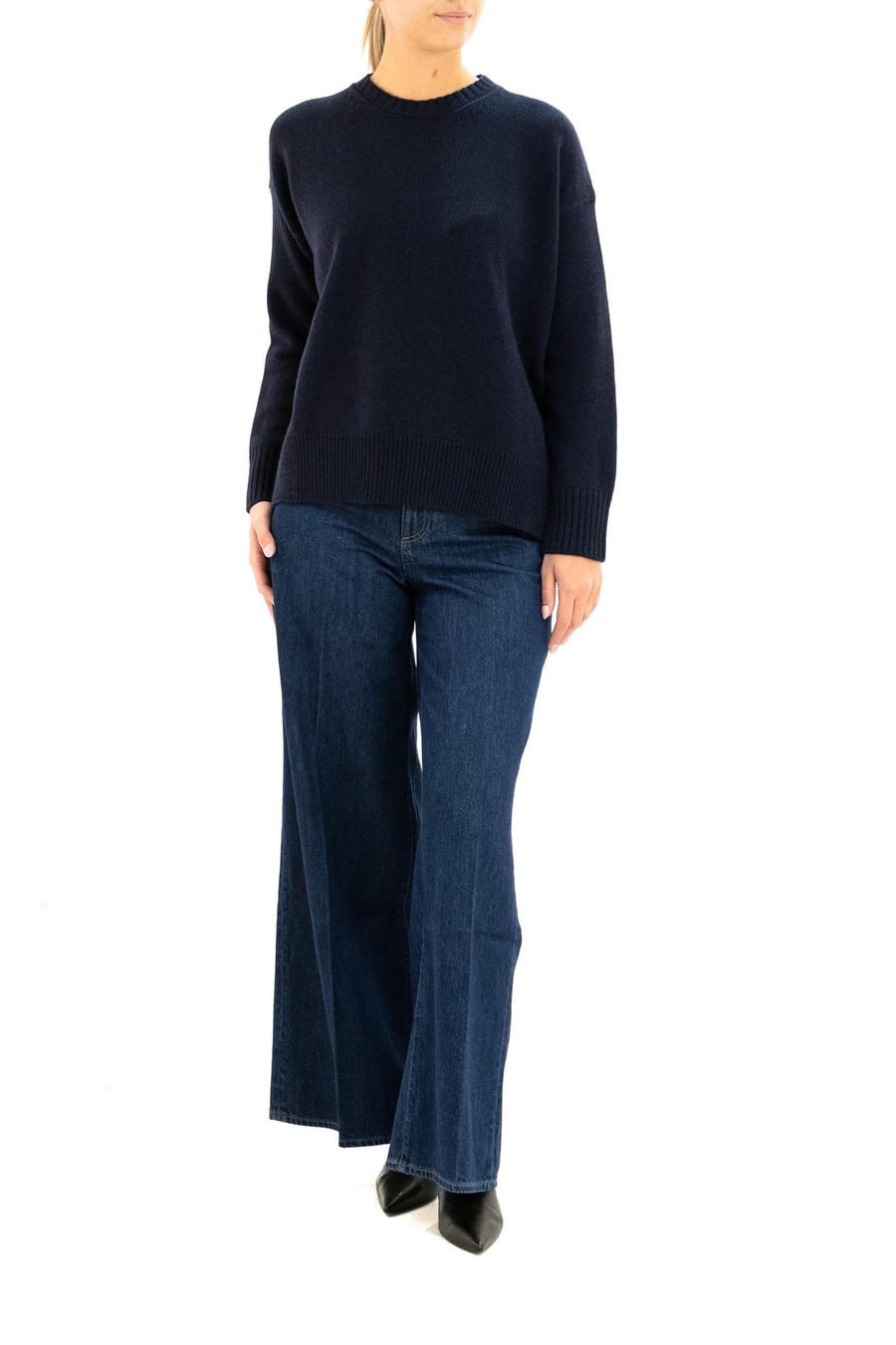 BASE Pullover in lana e cashmere color blu, view 2