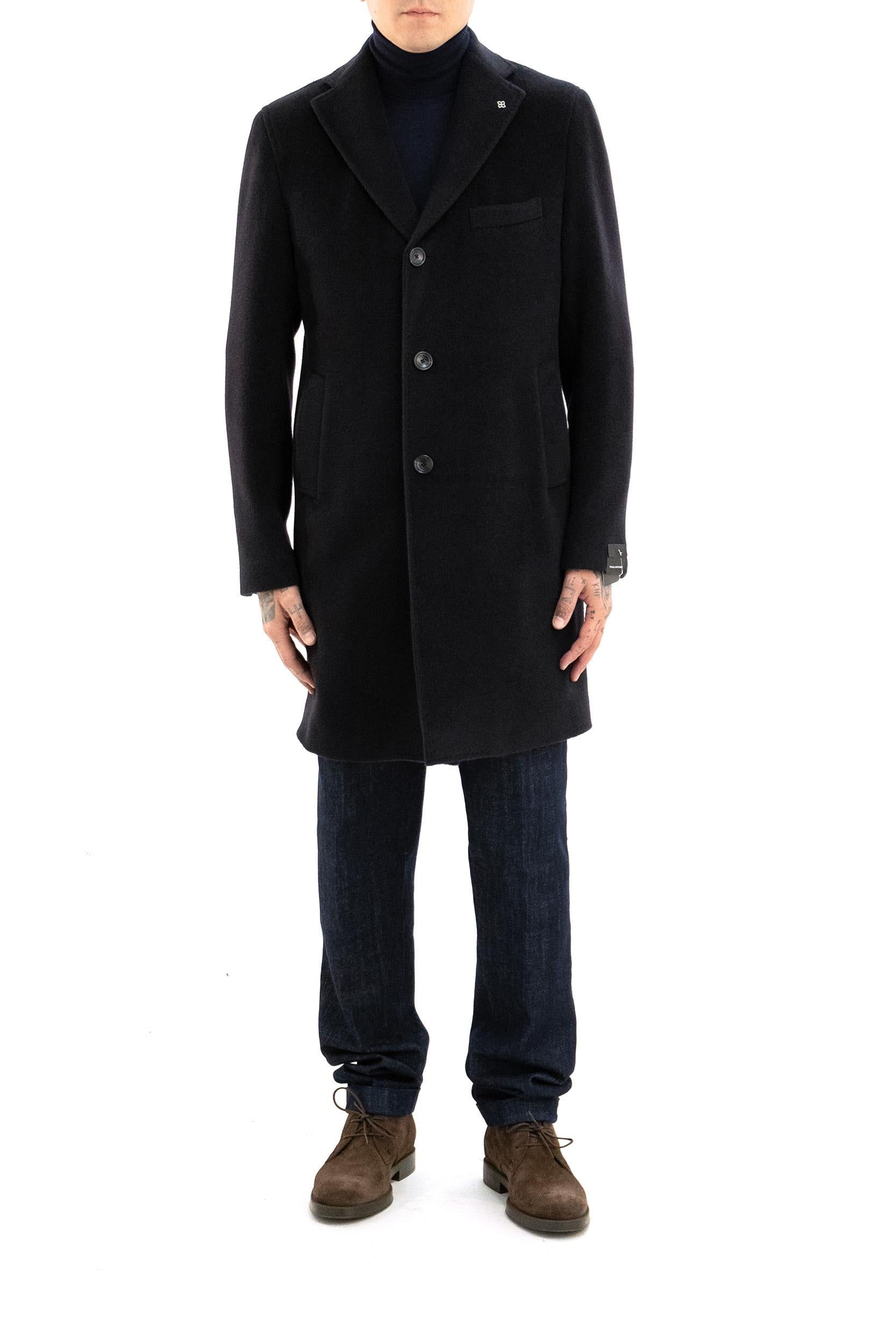 Tagliatore Cappotto monopetto in lana di colore blu scuro, view 2