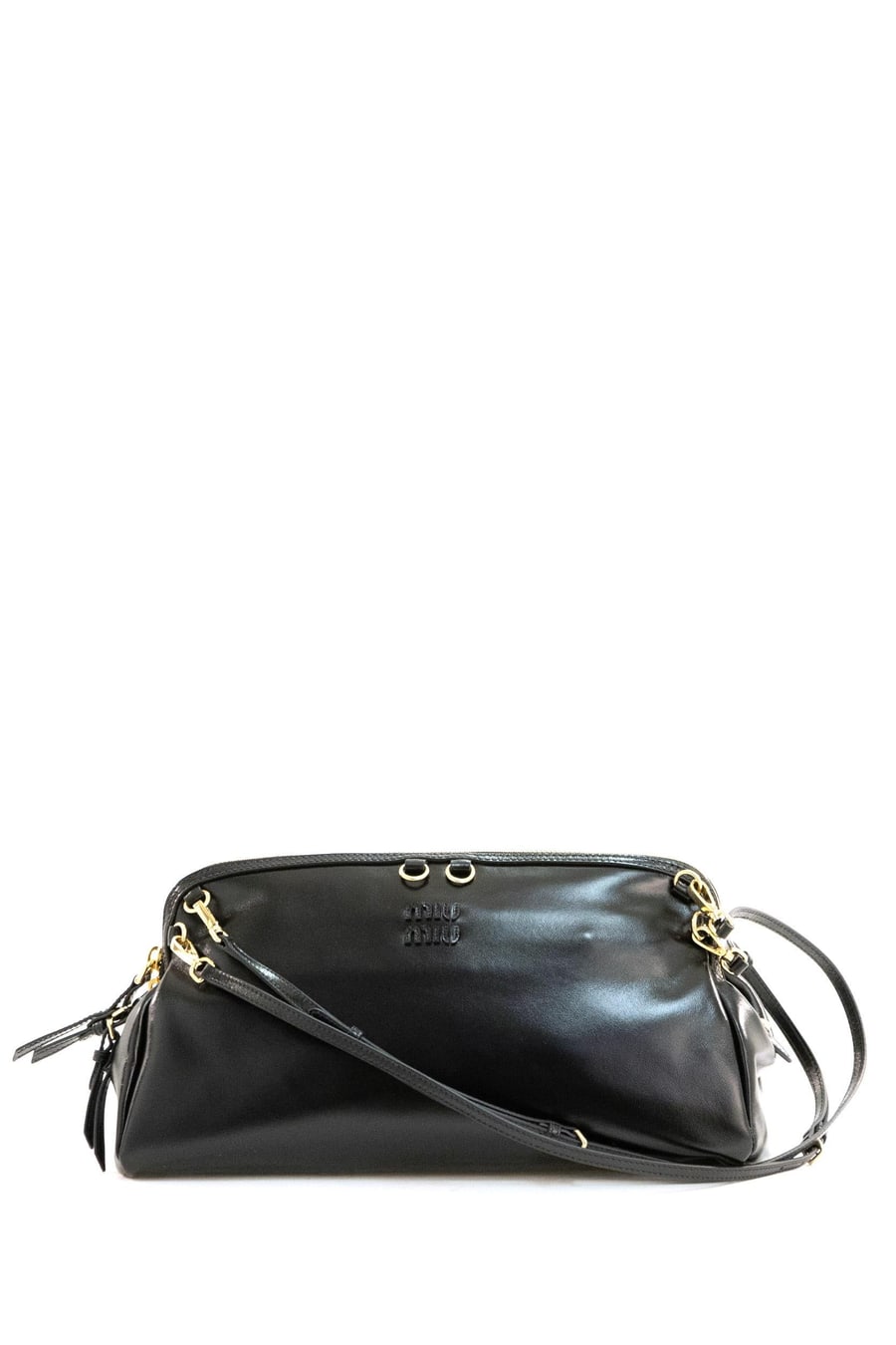 Miu Miu Borsa a spalla in pelle lucida color nero