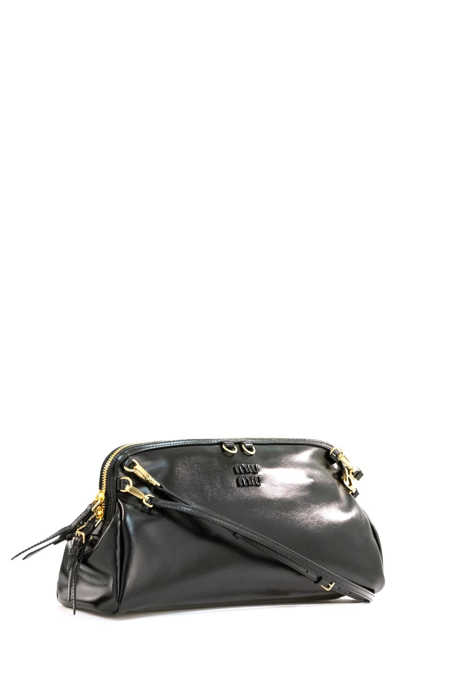 Miu Miu Borsa a spalla in pelle lucida color nero, view 2