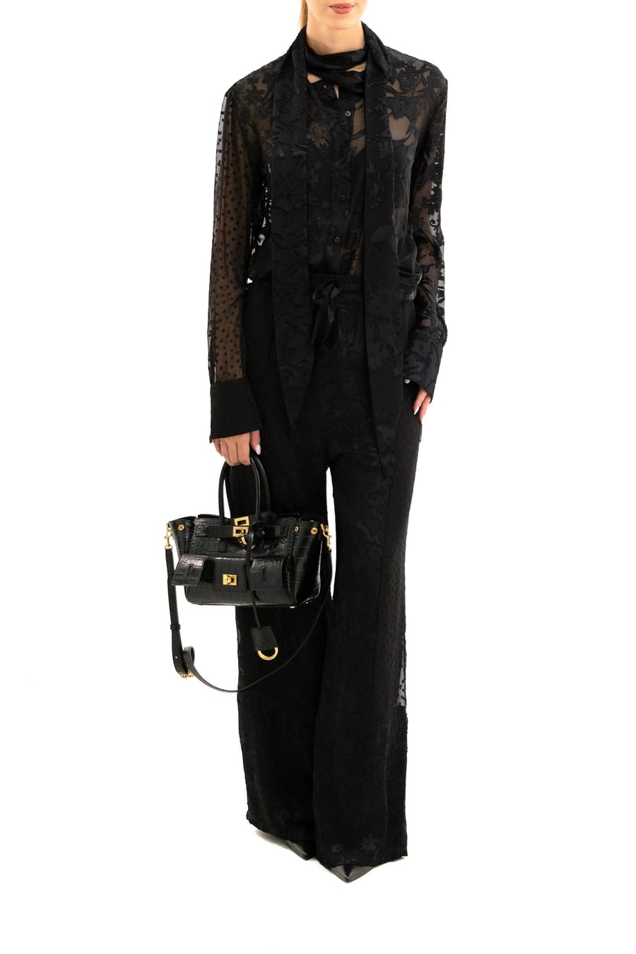 MARINE SERRE Blusa in seta di colore nero, view 2