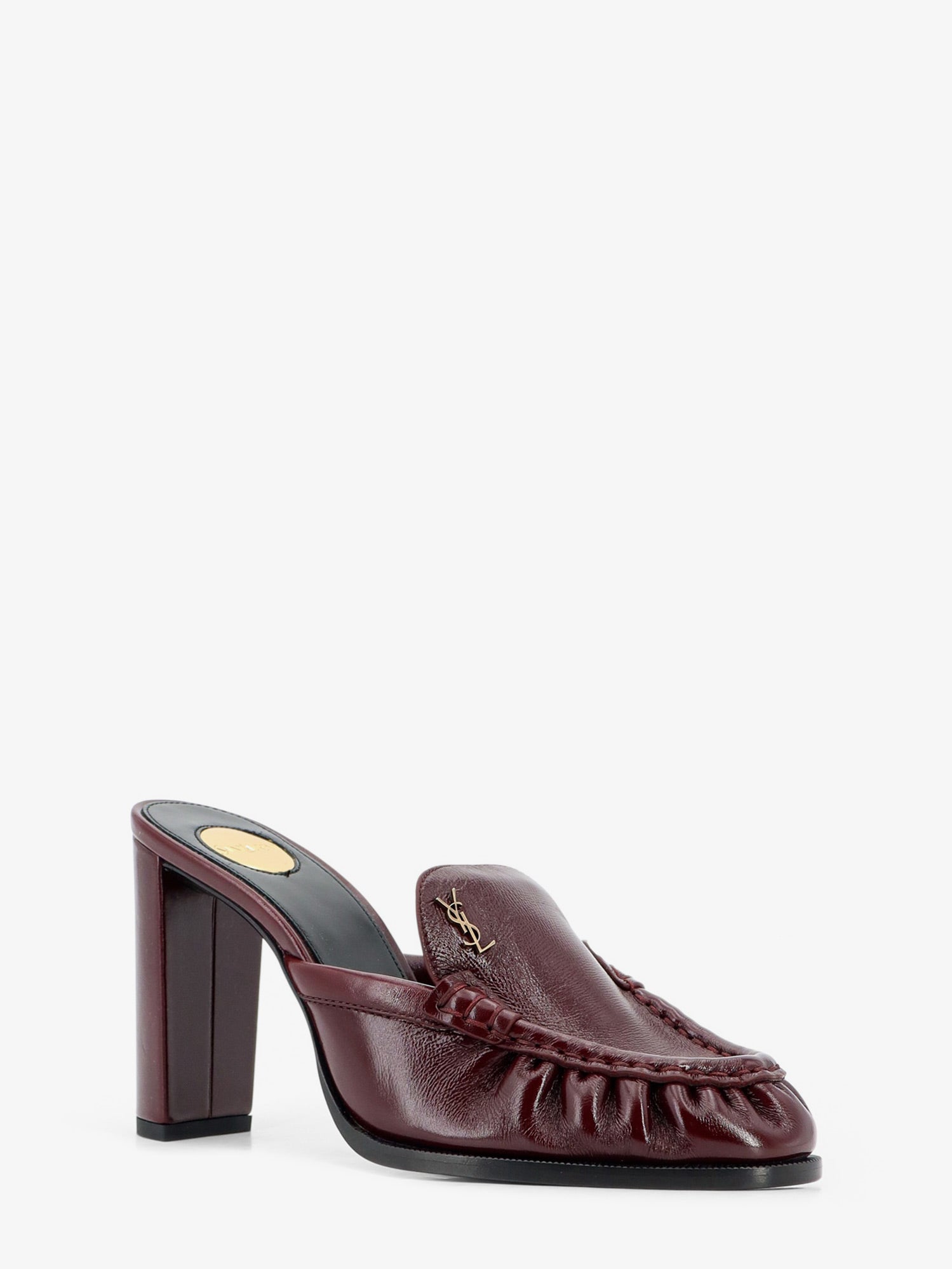 Saint Laurent Le Loafer leather sandals with metal Cassandre logo, view 2
