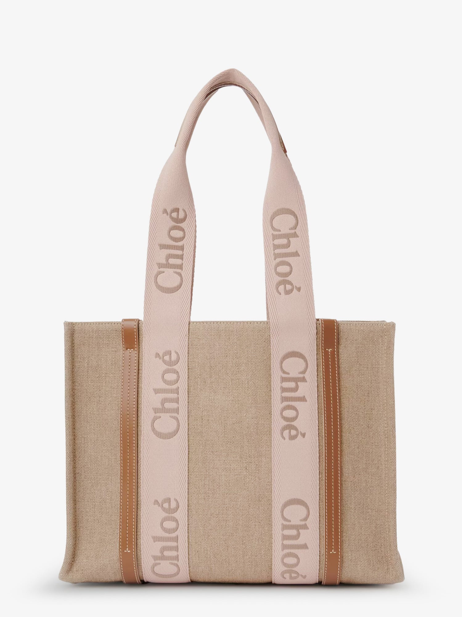 Chloé Woody linen shoulder bag with front embroidered logo