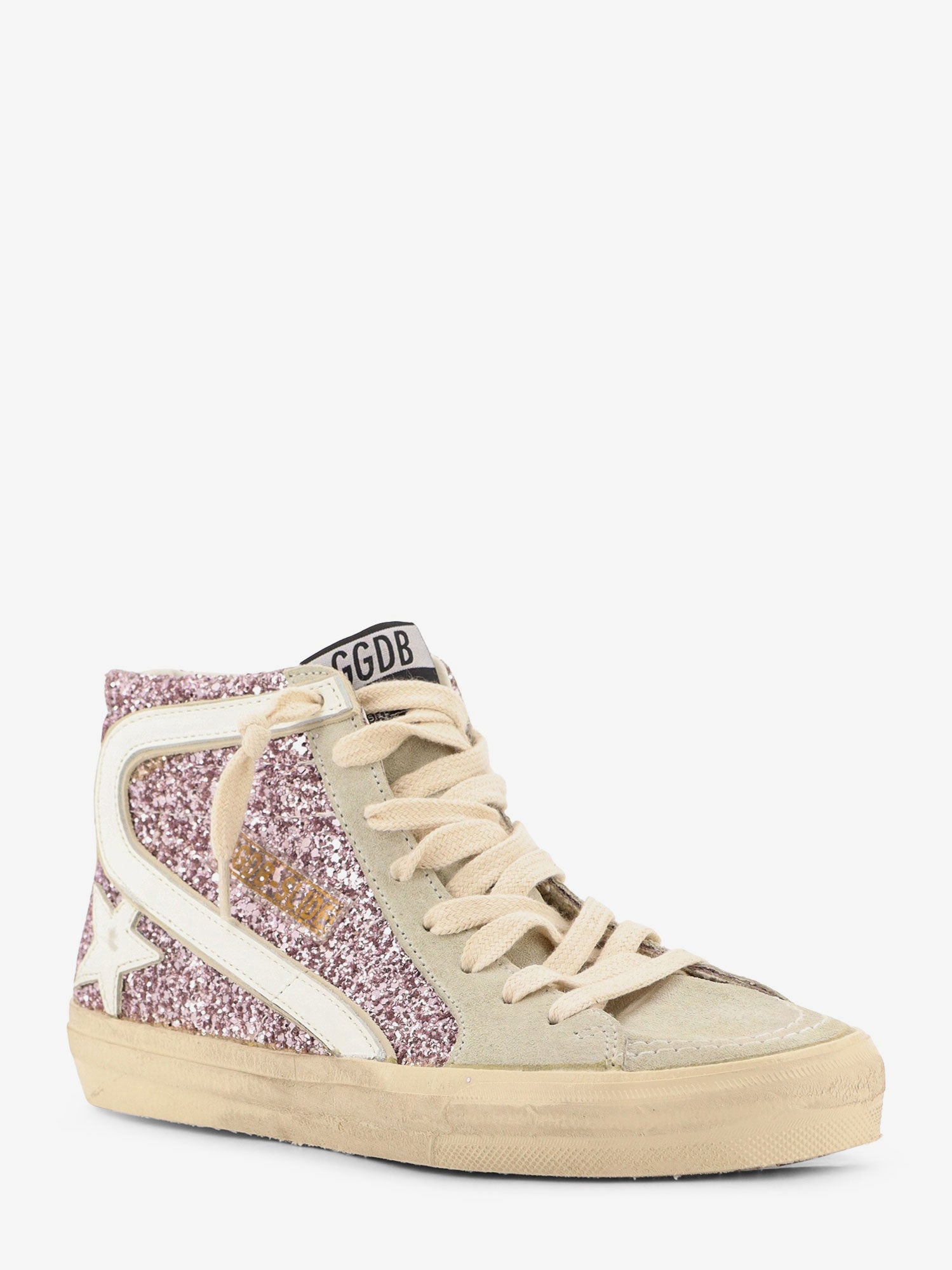 Golden Goose Leather sneakers with all-over glitter detail, view 2
