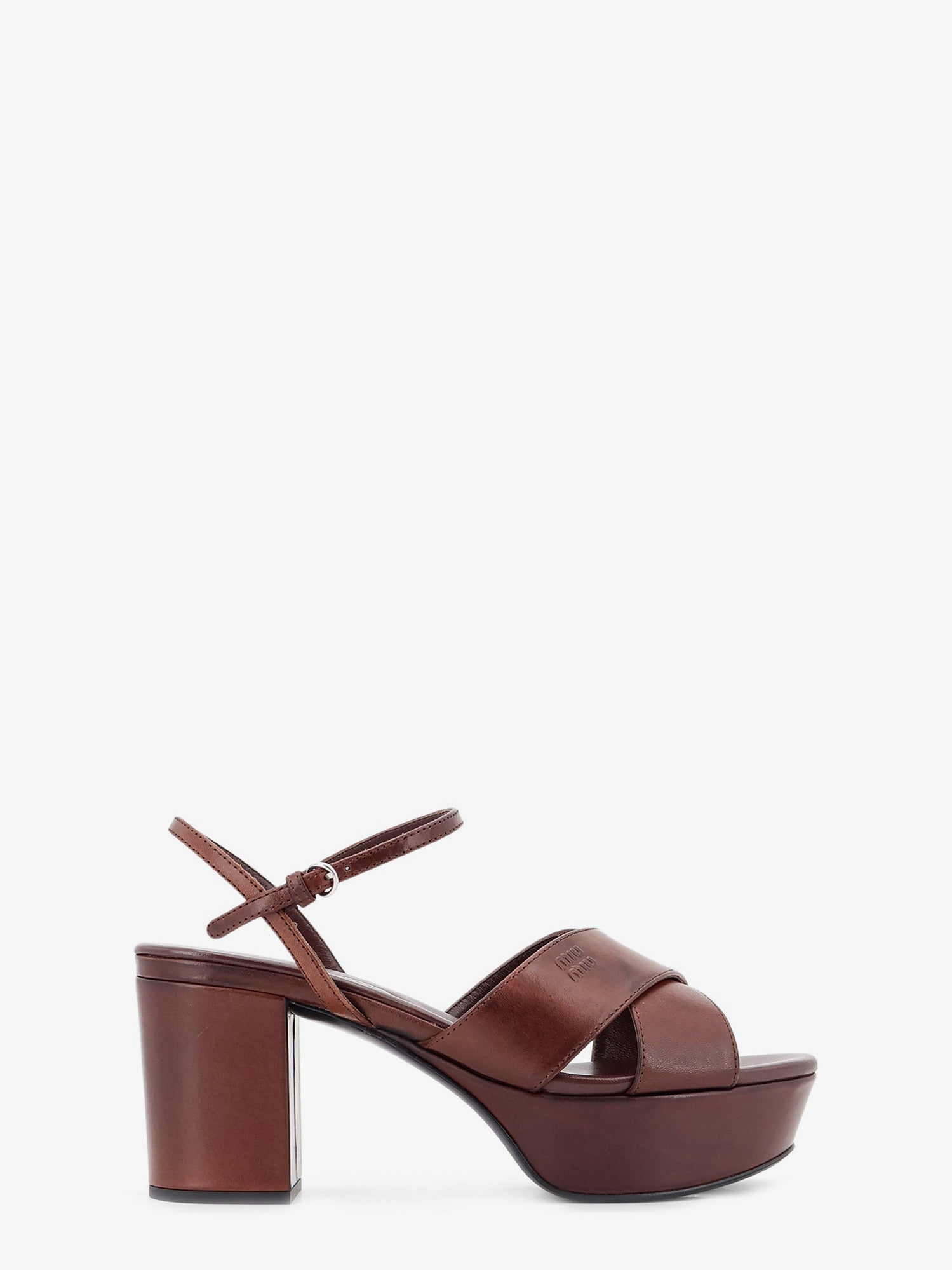 Miu Miu Leather heeled sandals with engraved logo on the side