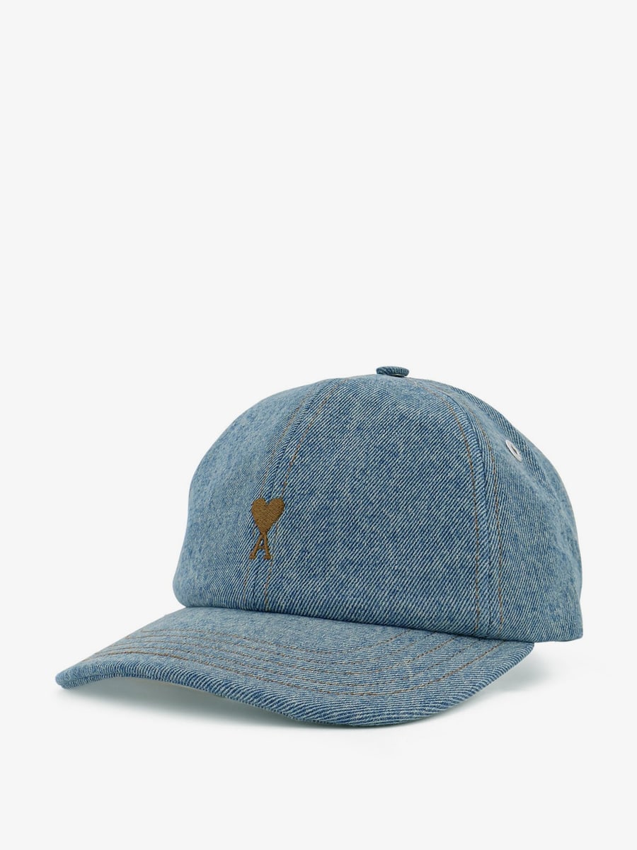 AMI Paris Blue denim hat with embroidered logo, view 2