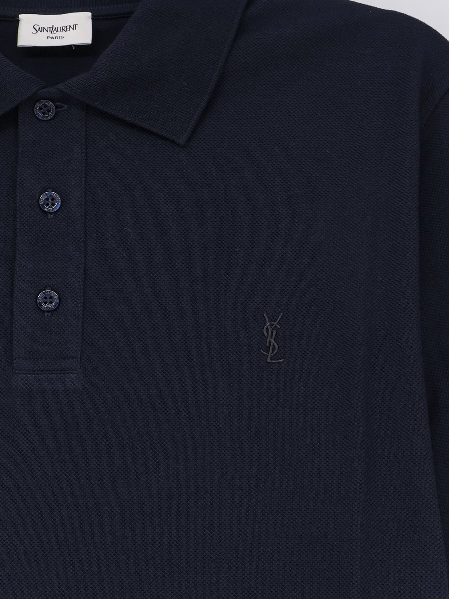 Saint Laurent Piqué cotton polo shirt with Cassandre embroidery, view 3