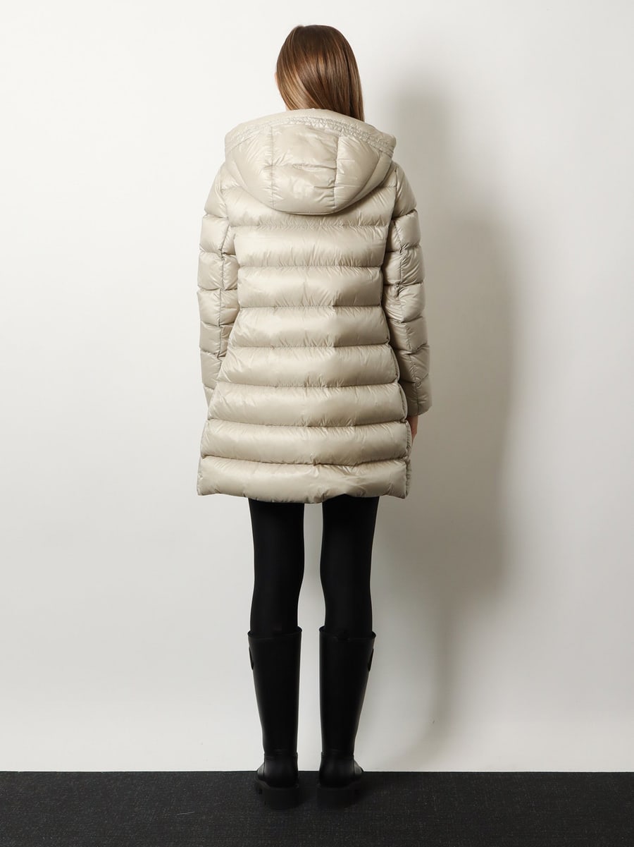 Moncler Suyenne hooded long down jacket, view 3