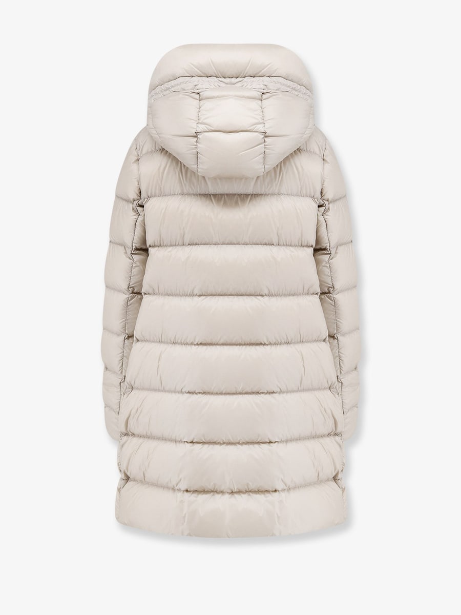Moncler Suyenne hooded long down jacket, view 4