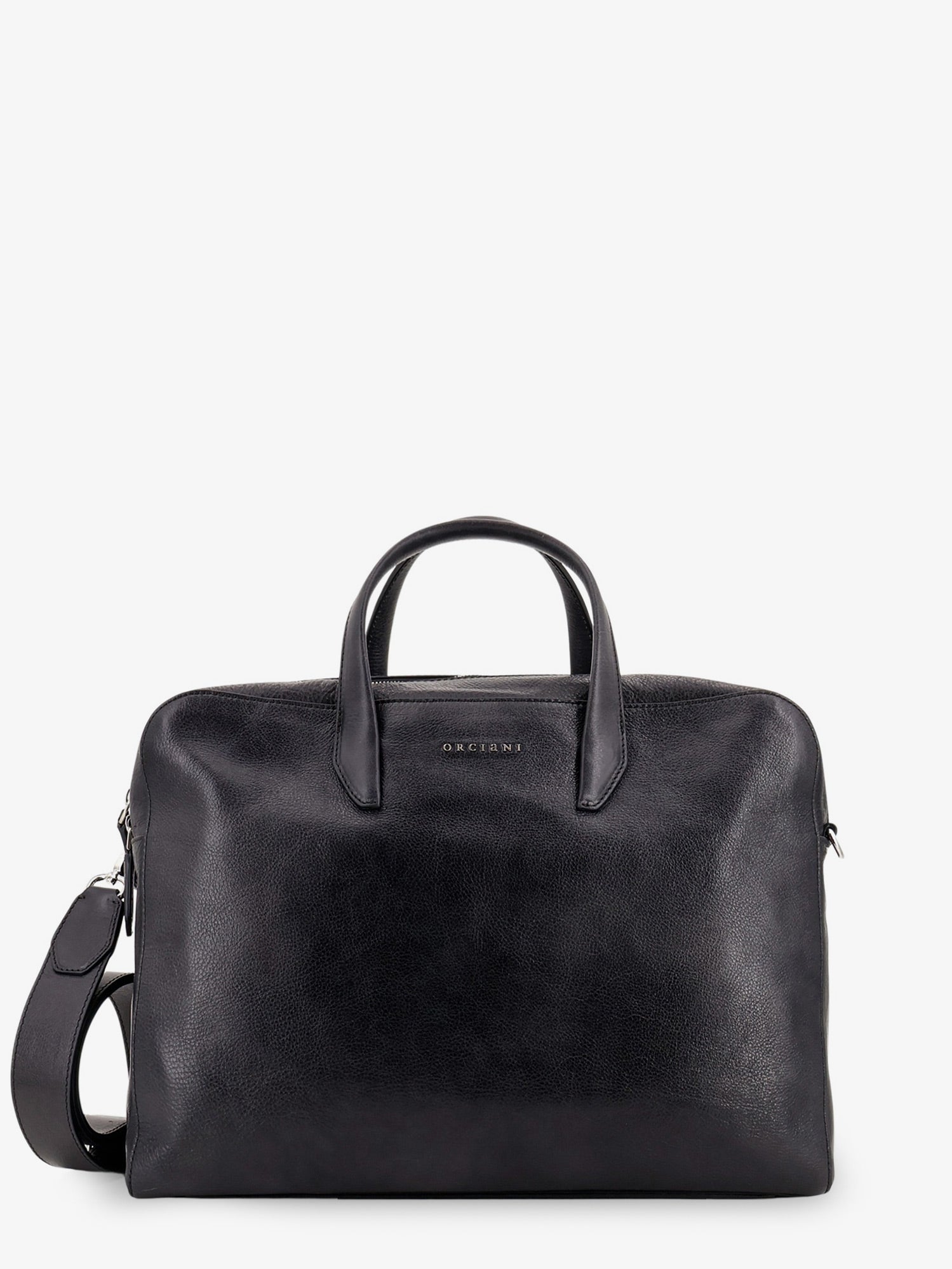 ORCIANI Leather work bag with front lettering logo