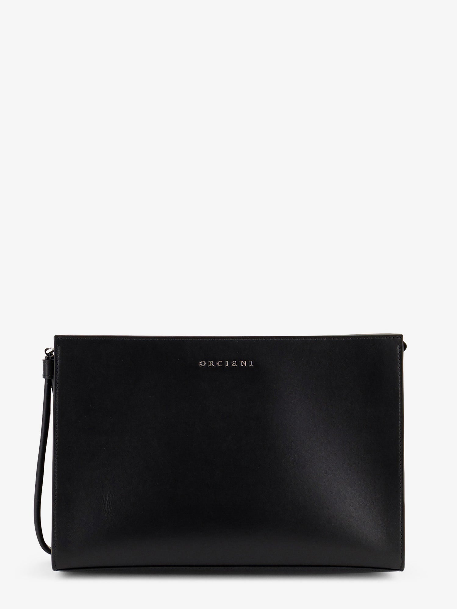 ORCIANI Leather clutch bag with metal lettering logo
