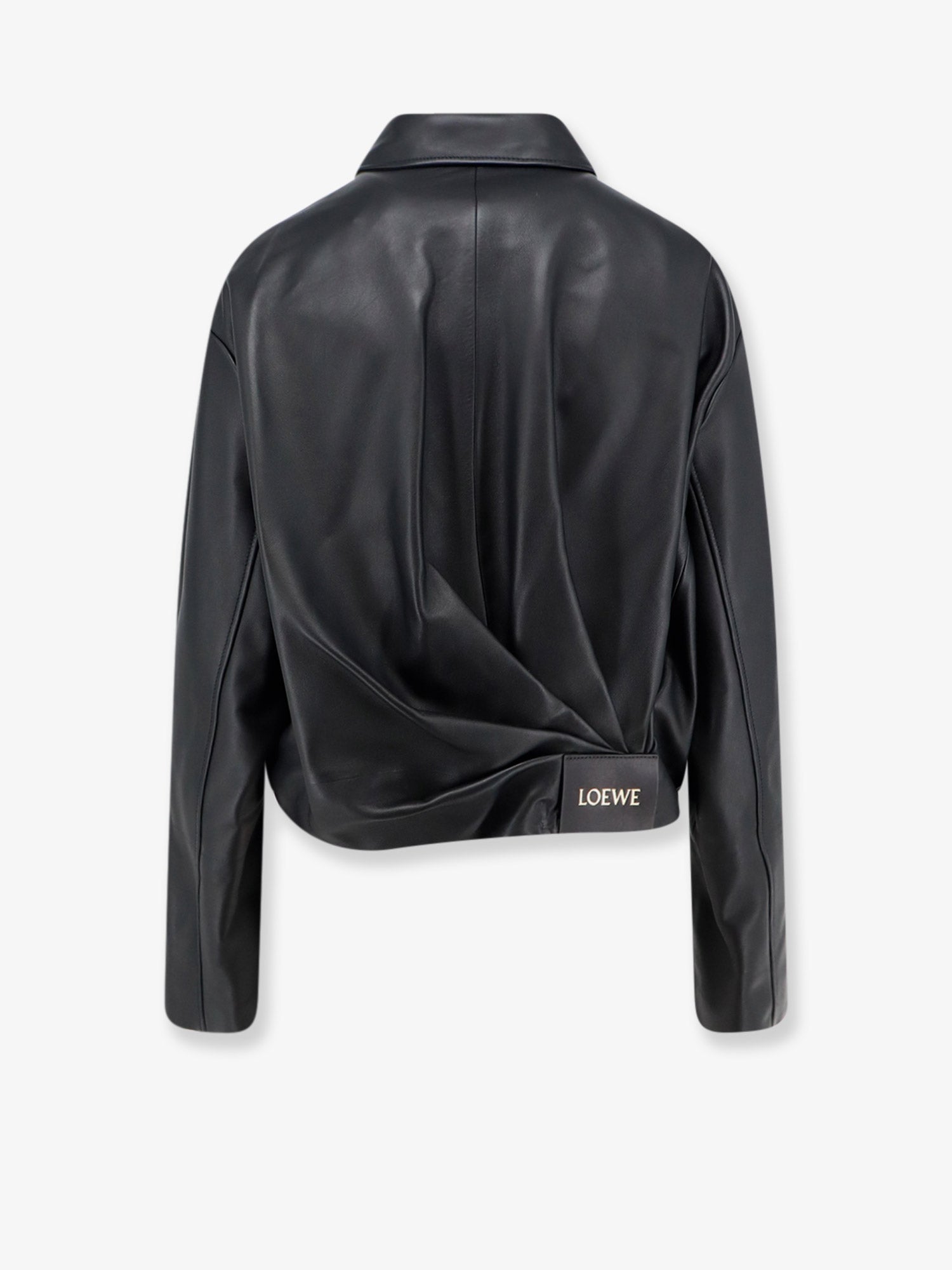 Loewe Cropped leather jacket with back logo patch, view 2