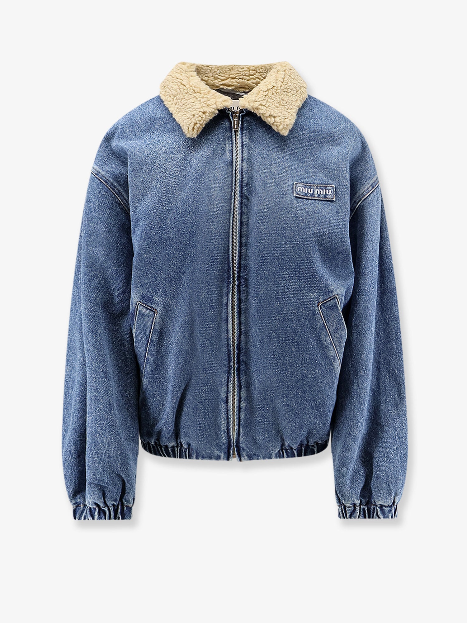 Miu Miu Denim Jacket with Lettering Logo patch