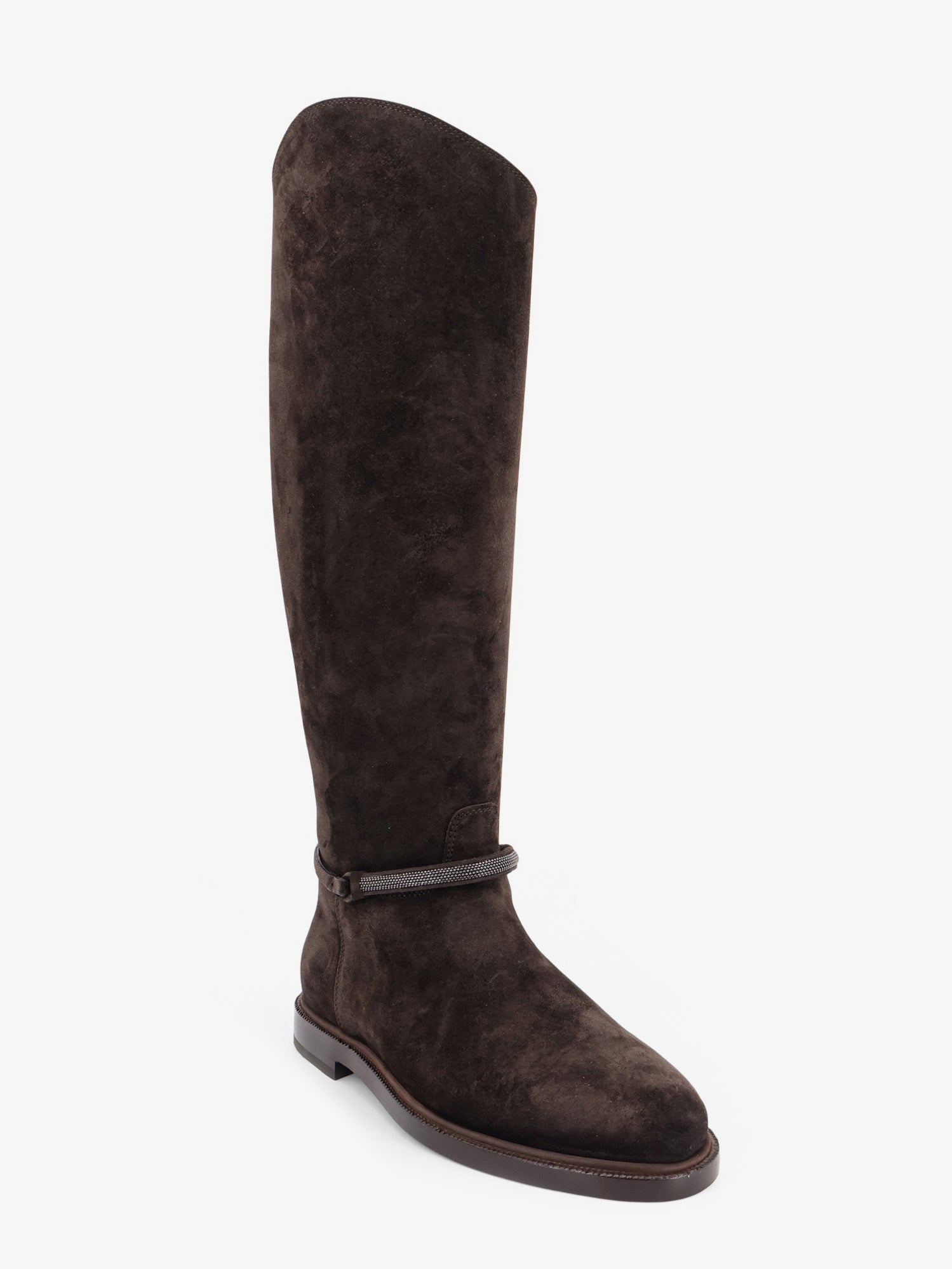 Brunello Cucinelli Precious Strap Suede Boots, view 2