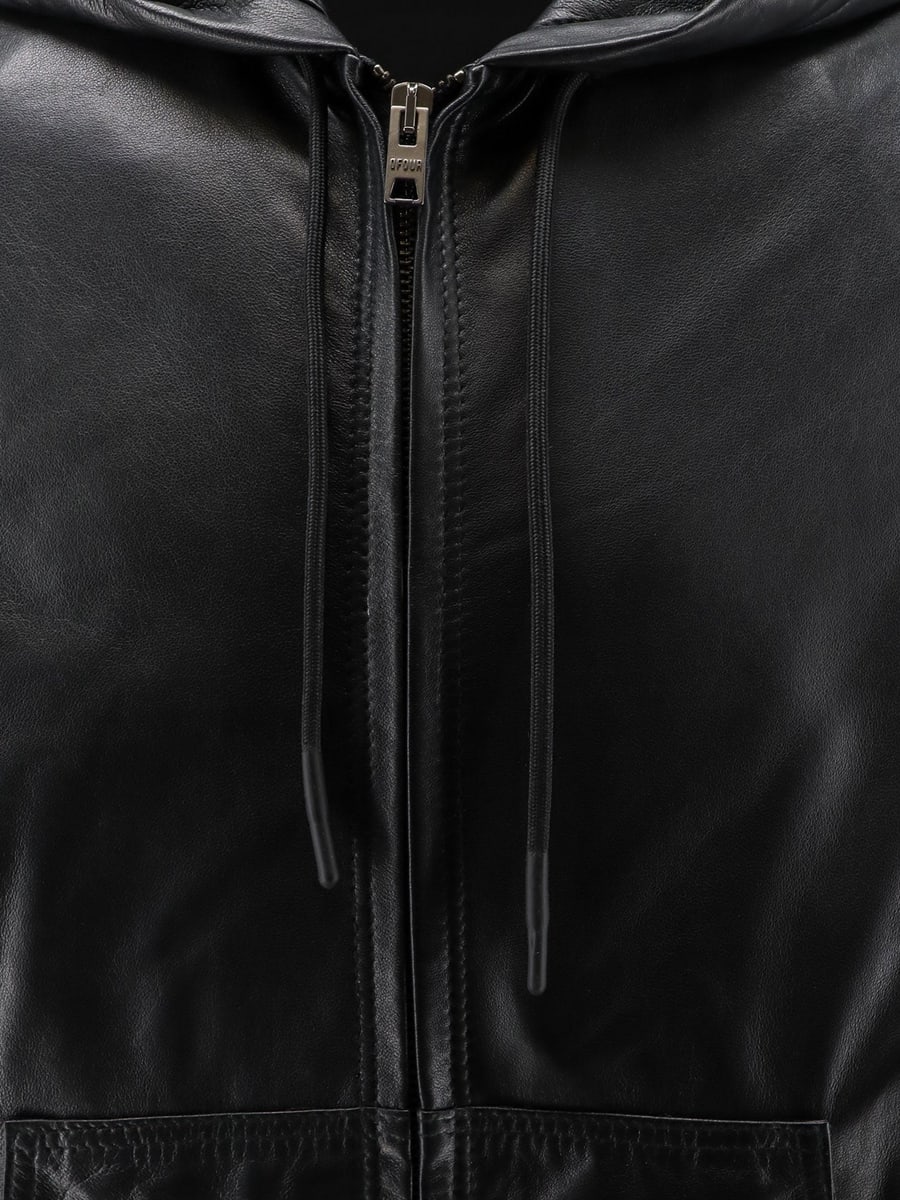 DFOUR Hooded leather jacket, view 3