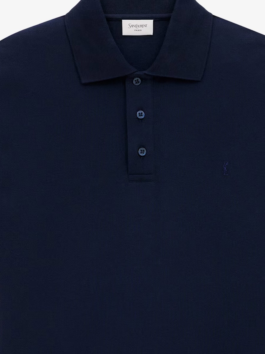 Saint Laurent Recycled material polo shirt with Cassandre embroidery, view 3