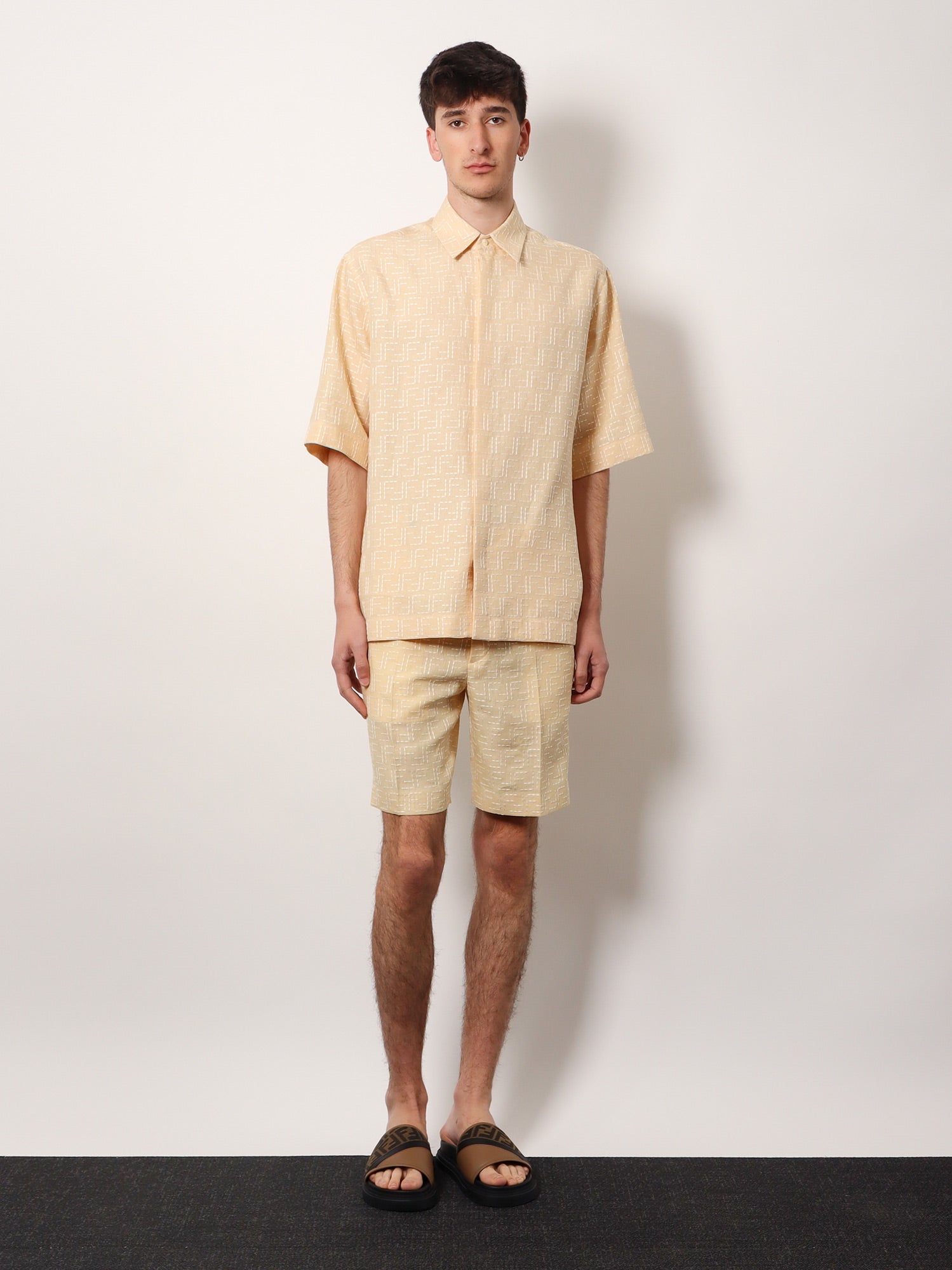Fendi Jacquard linen and cotton shirt with all-over FF embroidery, view 2