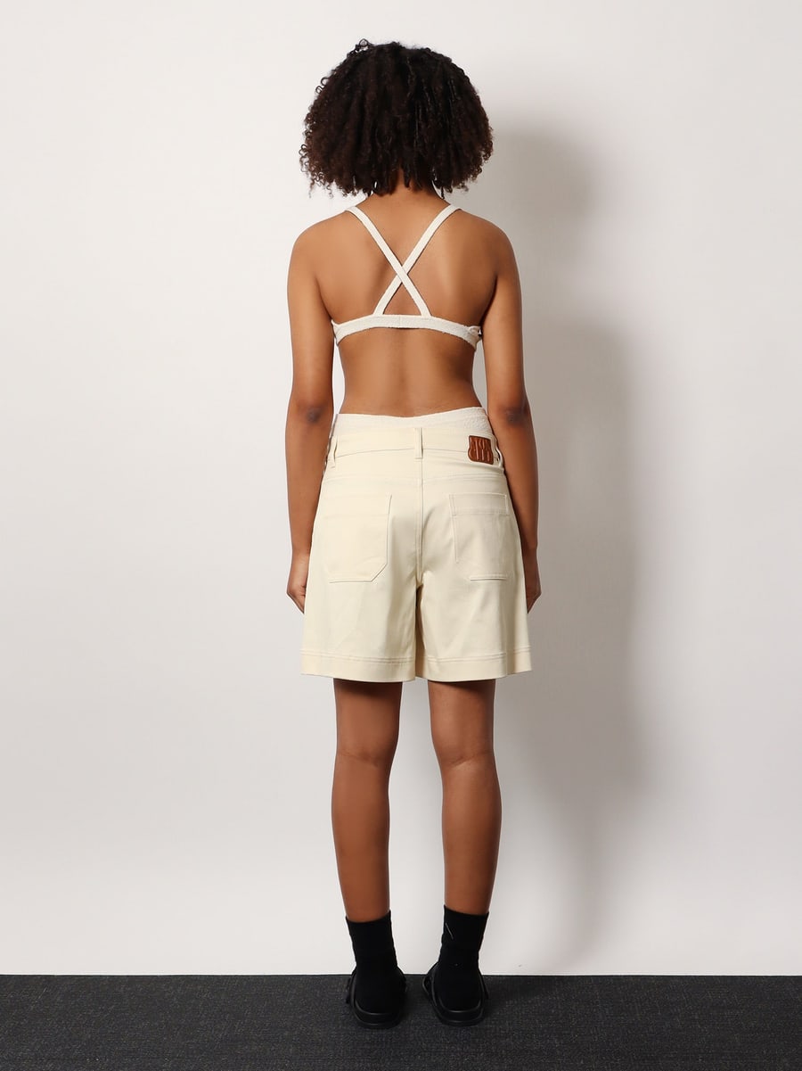 Moncler Stretch cotton shorts with maxi logo patch, view 3