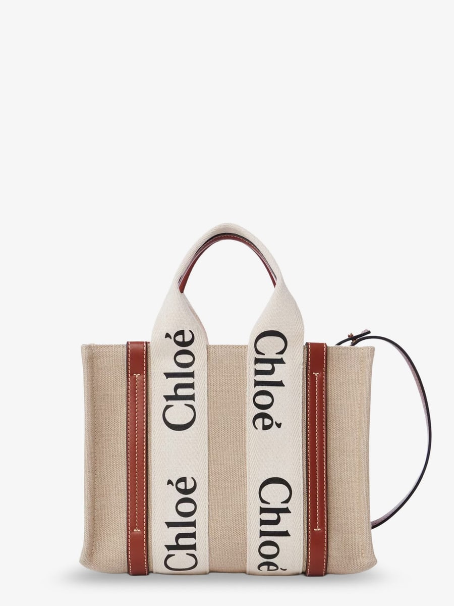 Chloé Woody linen and leather Tote Bag