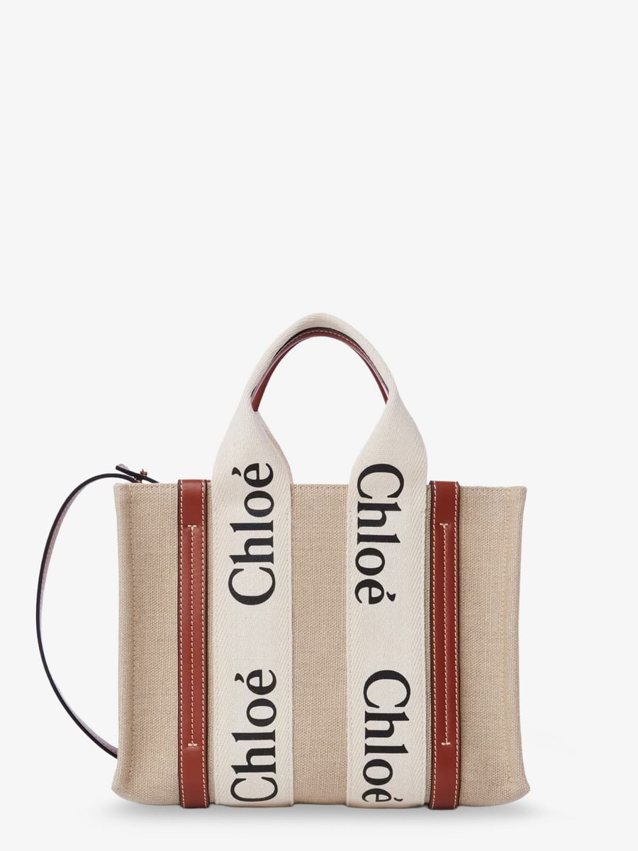 Chloé Woody linen and leather Tote Bag, view 2