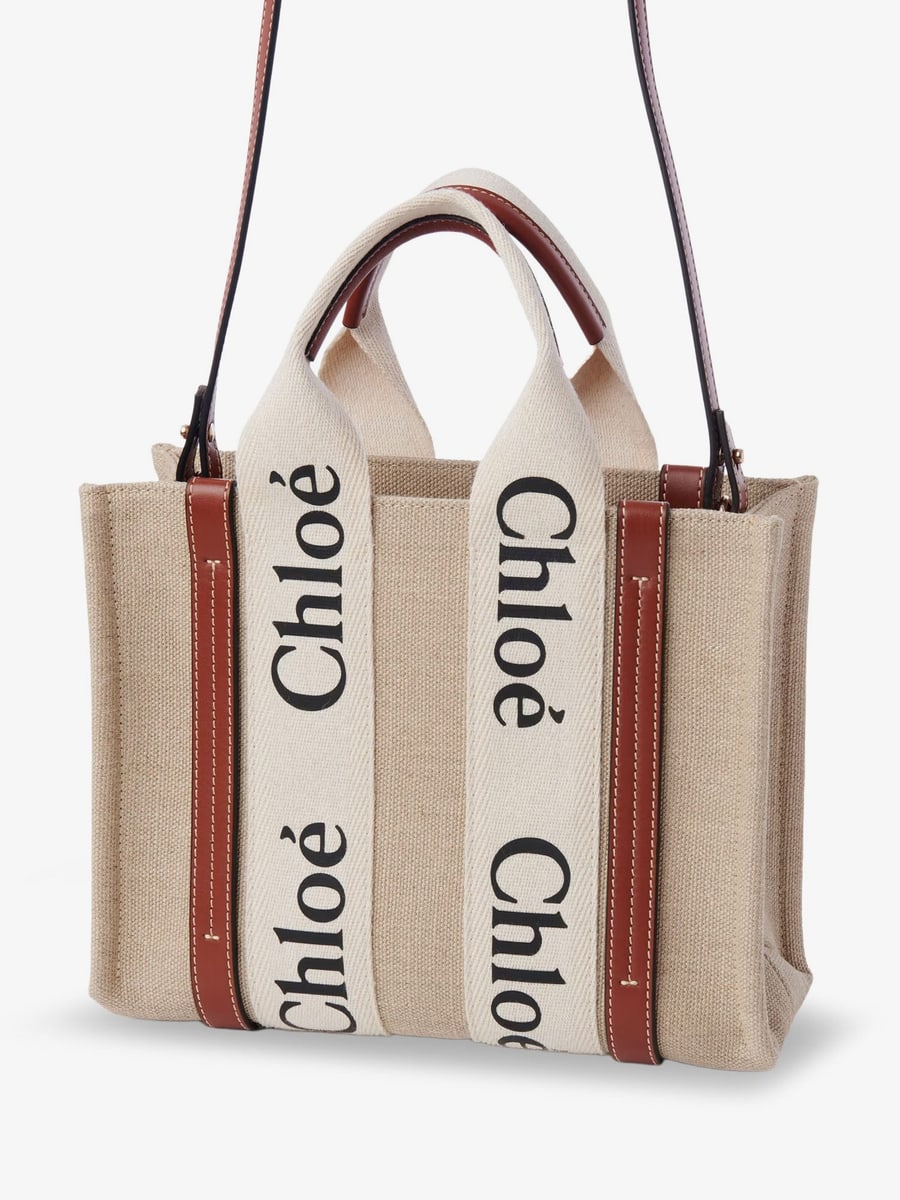 Chloé Woody linen and leather Tote Bag, view 3