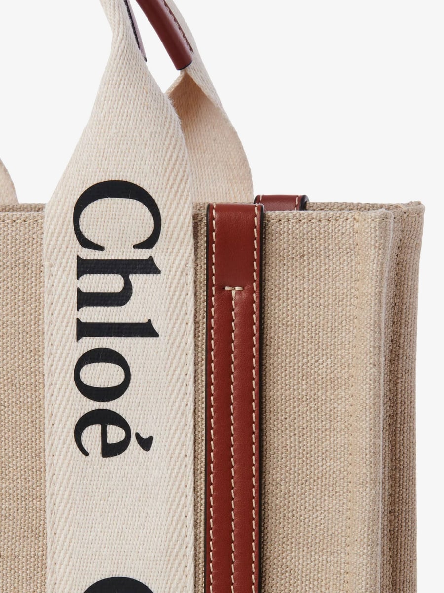 Chloé Woody linen and leather Tote Bag, view 4