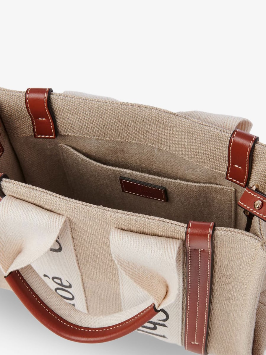 Chloé Woody linen and leather Tote Bag, view 5