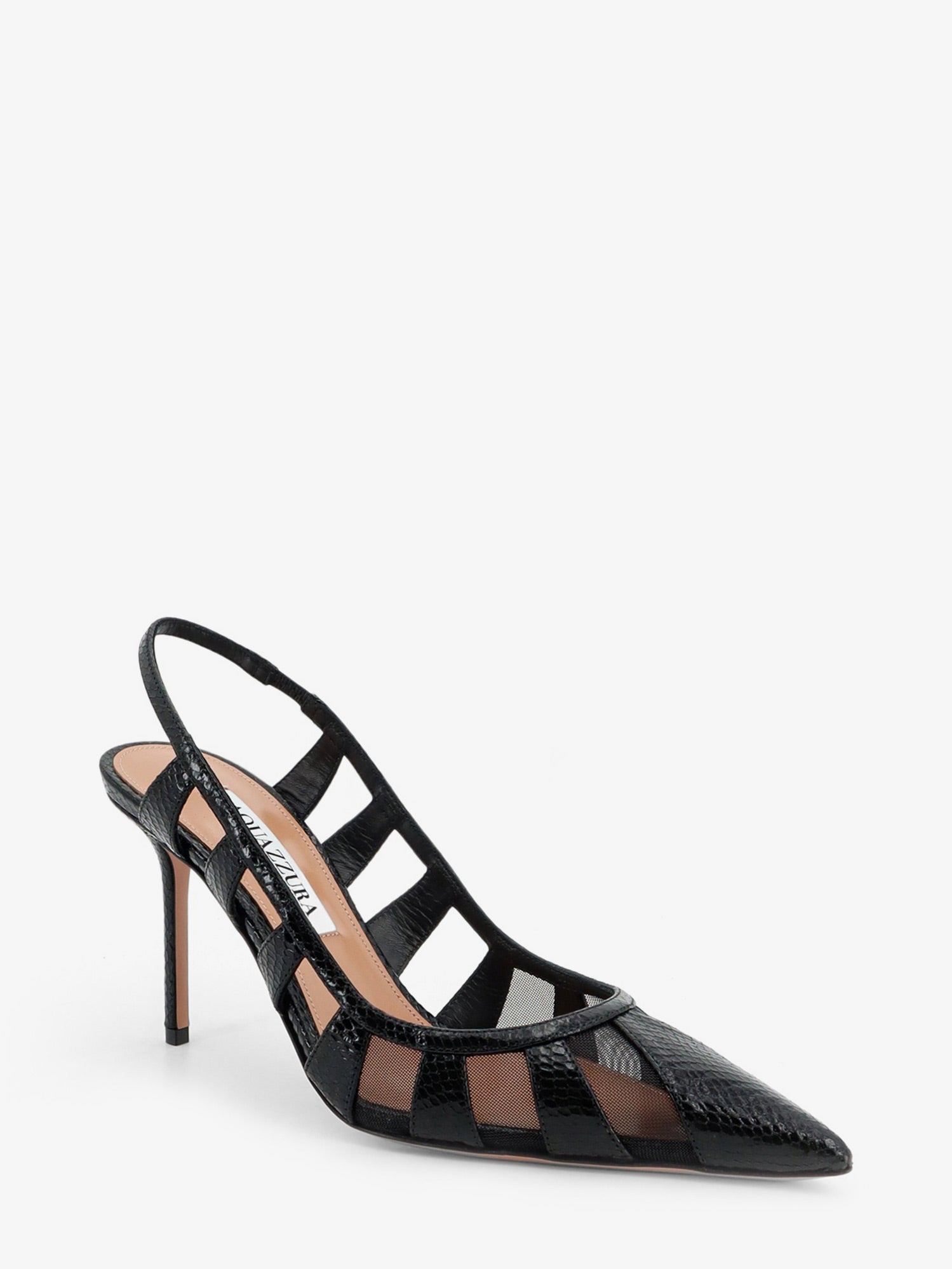 AQUAZZURA Leather décolleté with mesh inserts, view 2