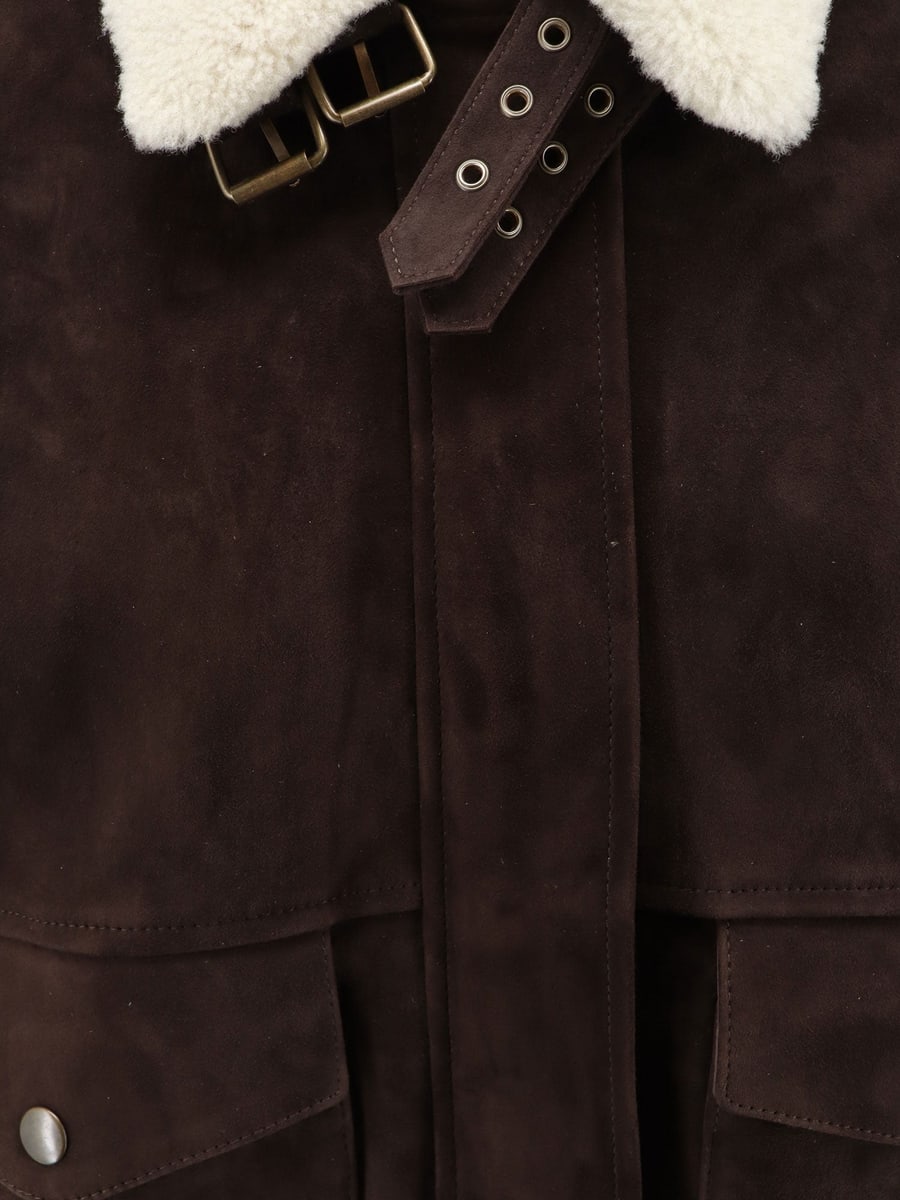 SEMICOUTURE Suede jacket with fur collar, view 3