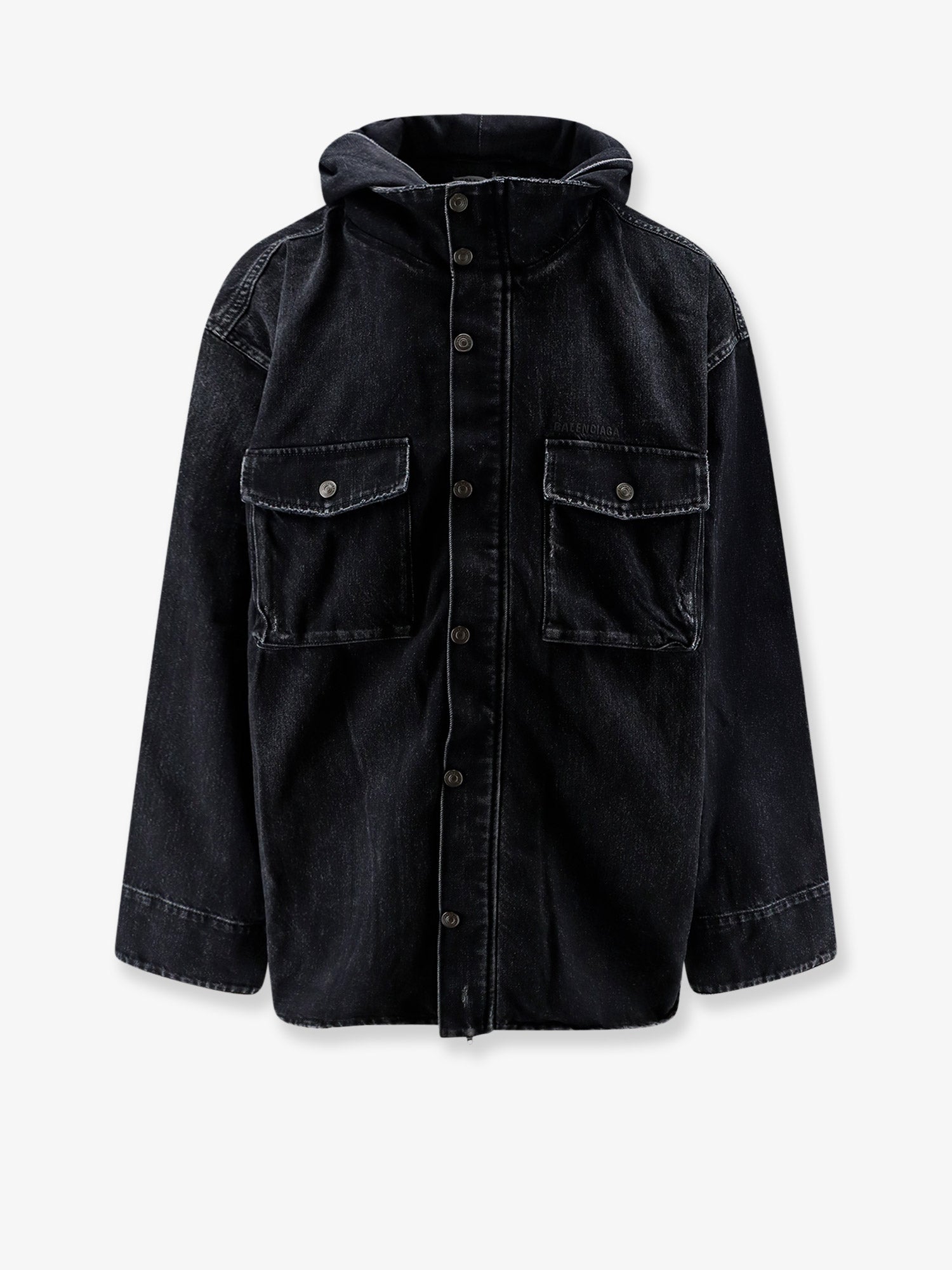 Balenciaga Black denim jacket with embroidered logo on the front