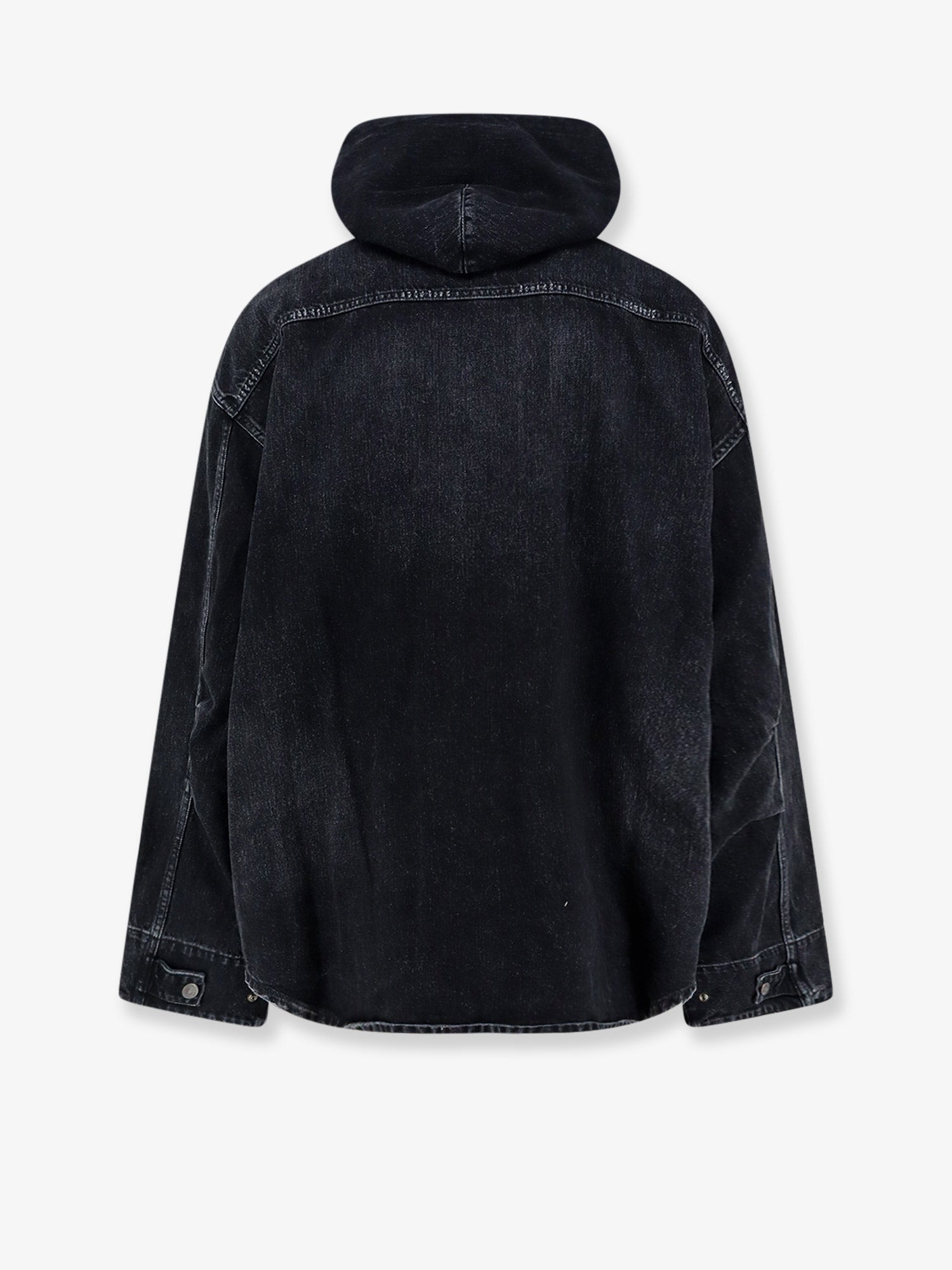 Balenciaga Black denim jacket with embroidered logo on the front, view 2