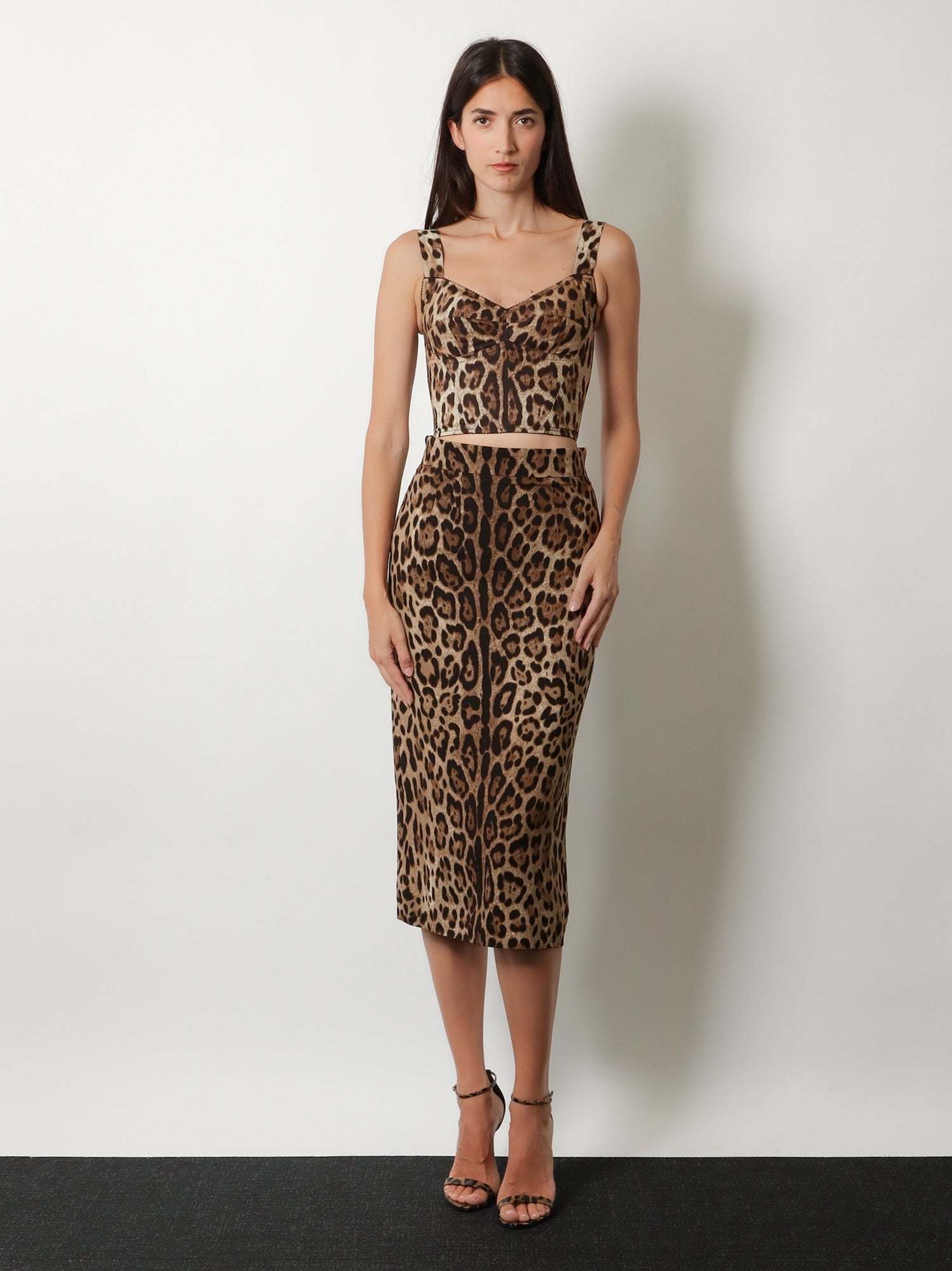 Dolce & Gabbana Stretch viscose longuette skirt with animal print, view 2