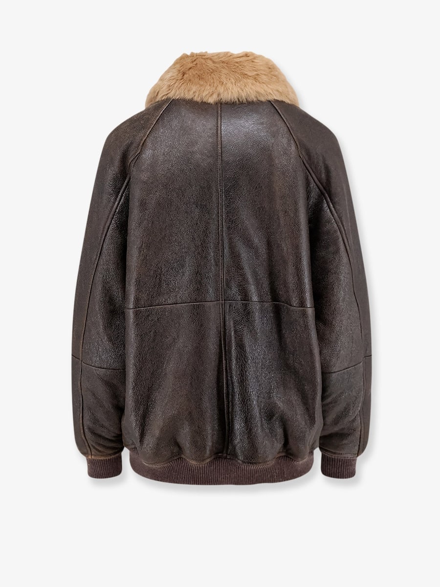 Brunello Cucinelli Leather jacket with shearling collar, view 2