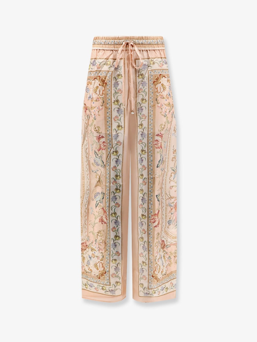 Zimmermann Roselight Silk Trousers with Pink Tapestry Floral Print