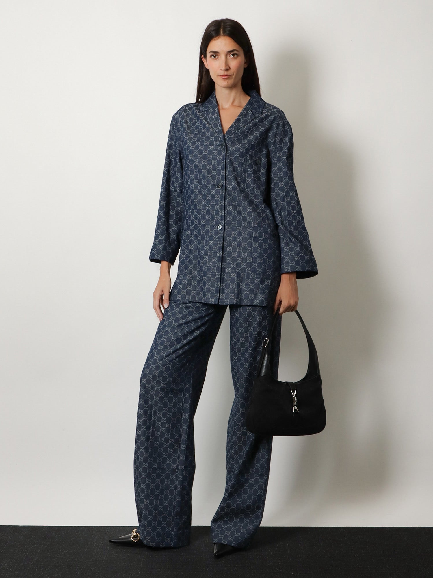 Gucci Cotton denim trousers with GG motif, view 2
