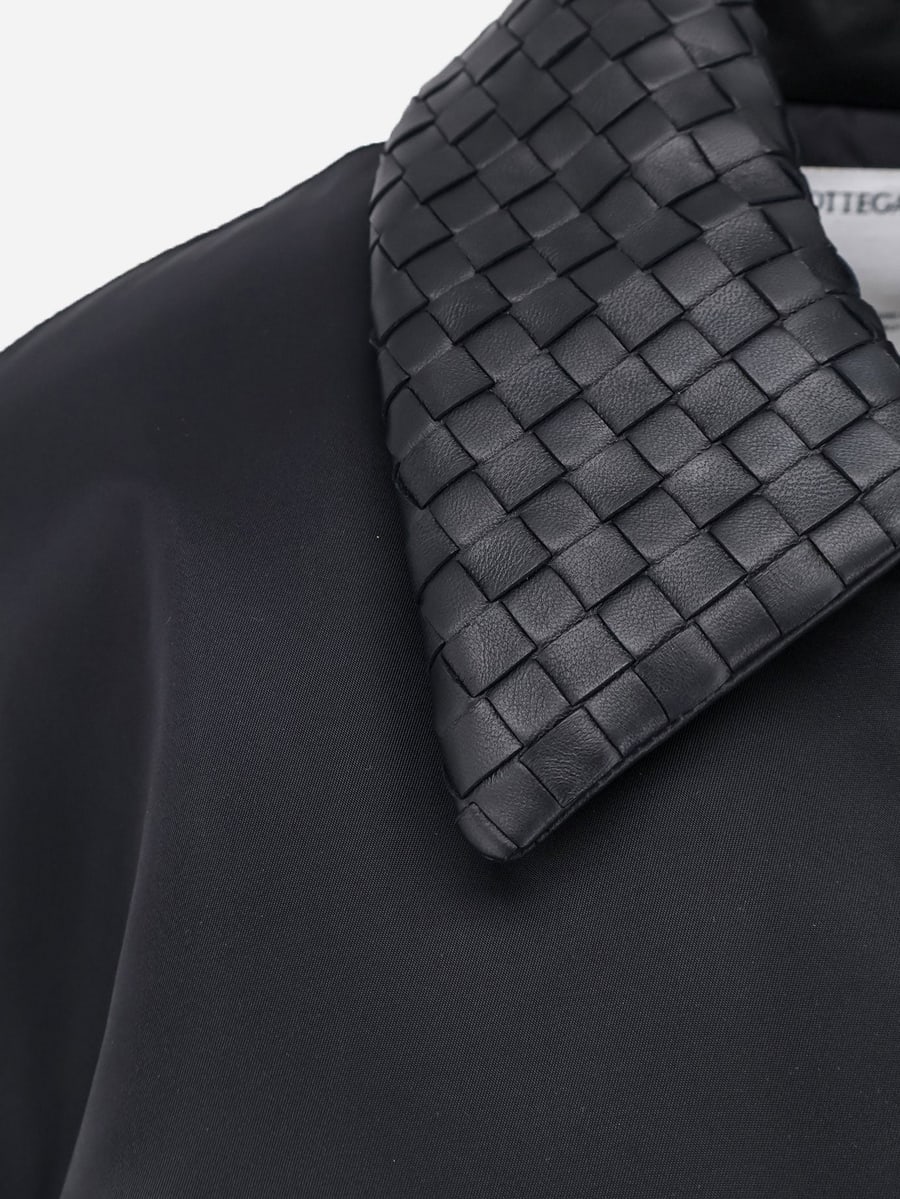 Bottega Veneta Nylon jacket with Intrecciato leather collar, view 5